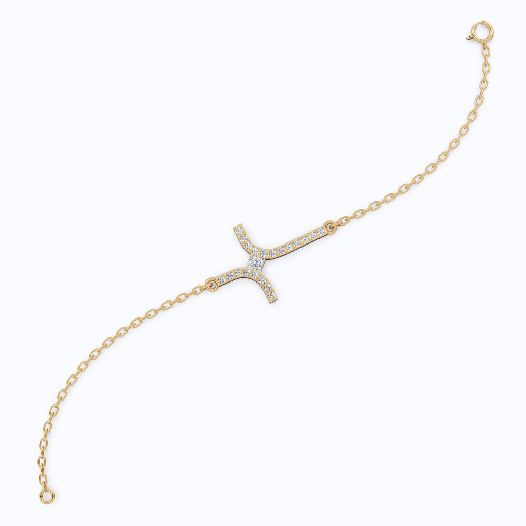 Dainty Arch Cross Chain Bracelet in 14K Solid Gold, 0.30 TCW Princess/Round Cut Lab Grown Diamonds, Fashion Bracelet, Anniversary Gift for Her