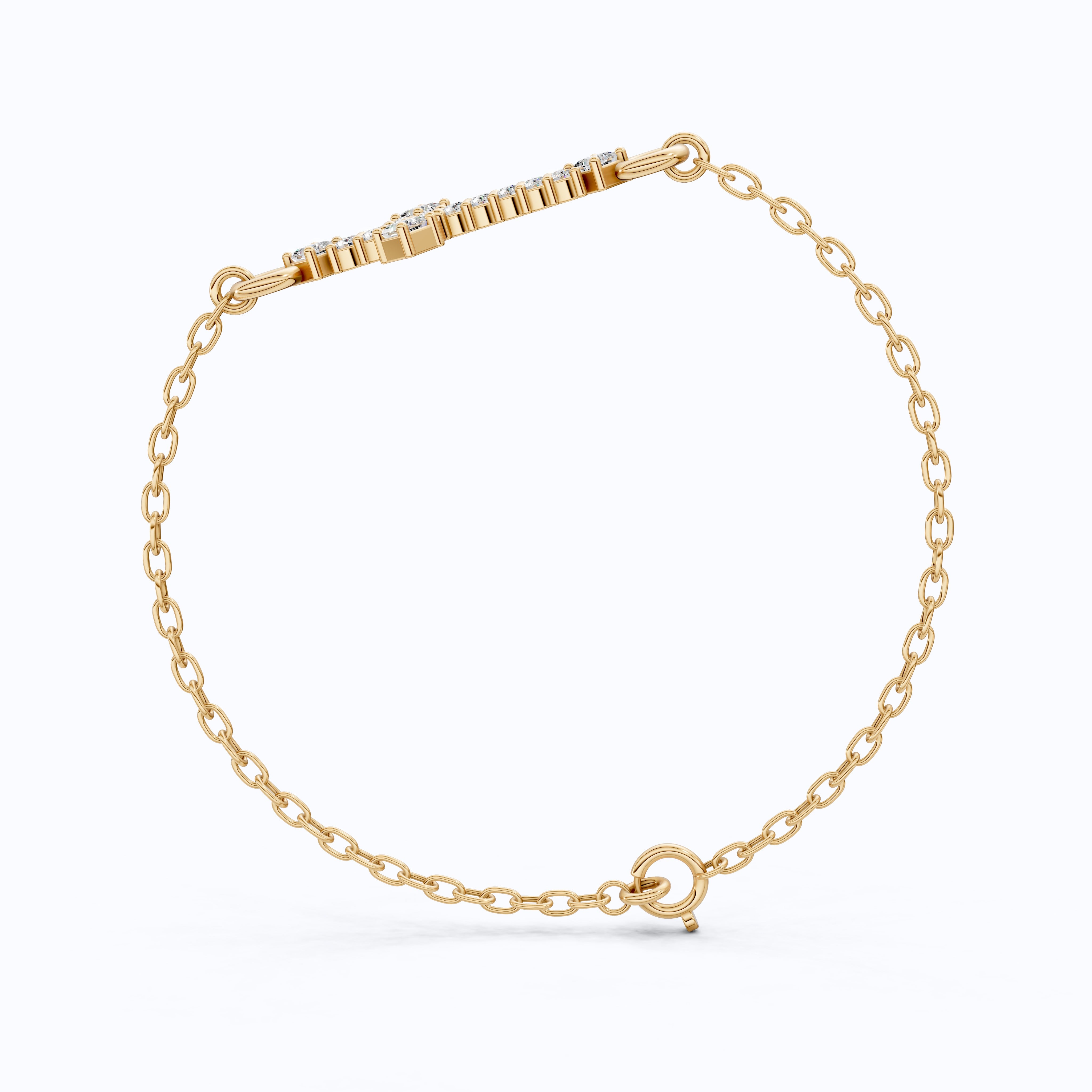 Modern Row Cross Pavé Chain Bracelet in 14K Solid Gold, 0.16 TCW Princess/Round Cut Lab Created Diamonds, Faith Bracelet, Bridal Jewelry, Wedding Gift