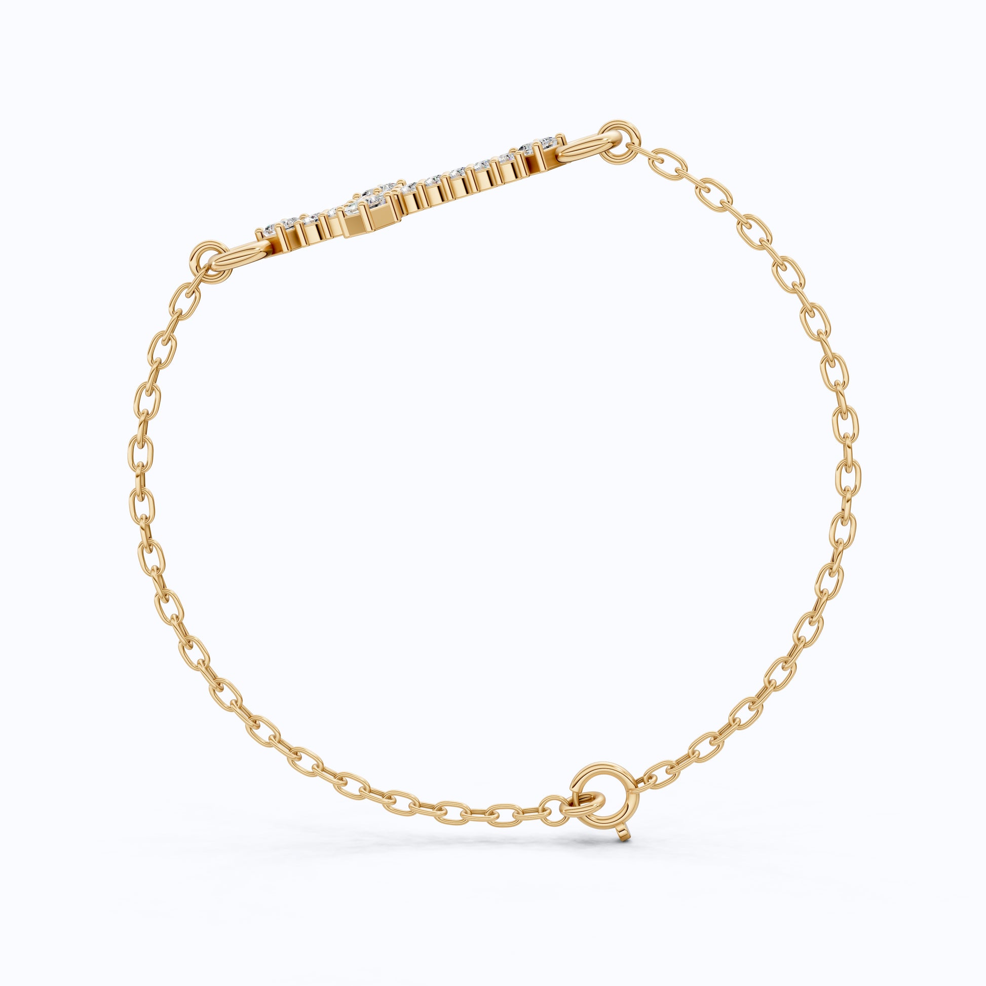 Modern Row Cross Pavé Chain Bracelet in 14K Solid Gold, 0.16 TCW Princess/Round Cut Lab Created Diamonds, Faith Bracelet, Bridal Jewelry, Wedding Gift