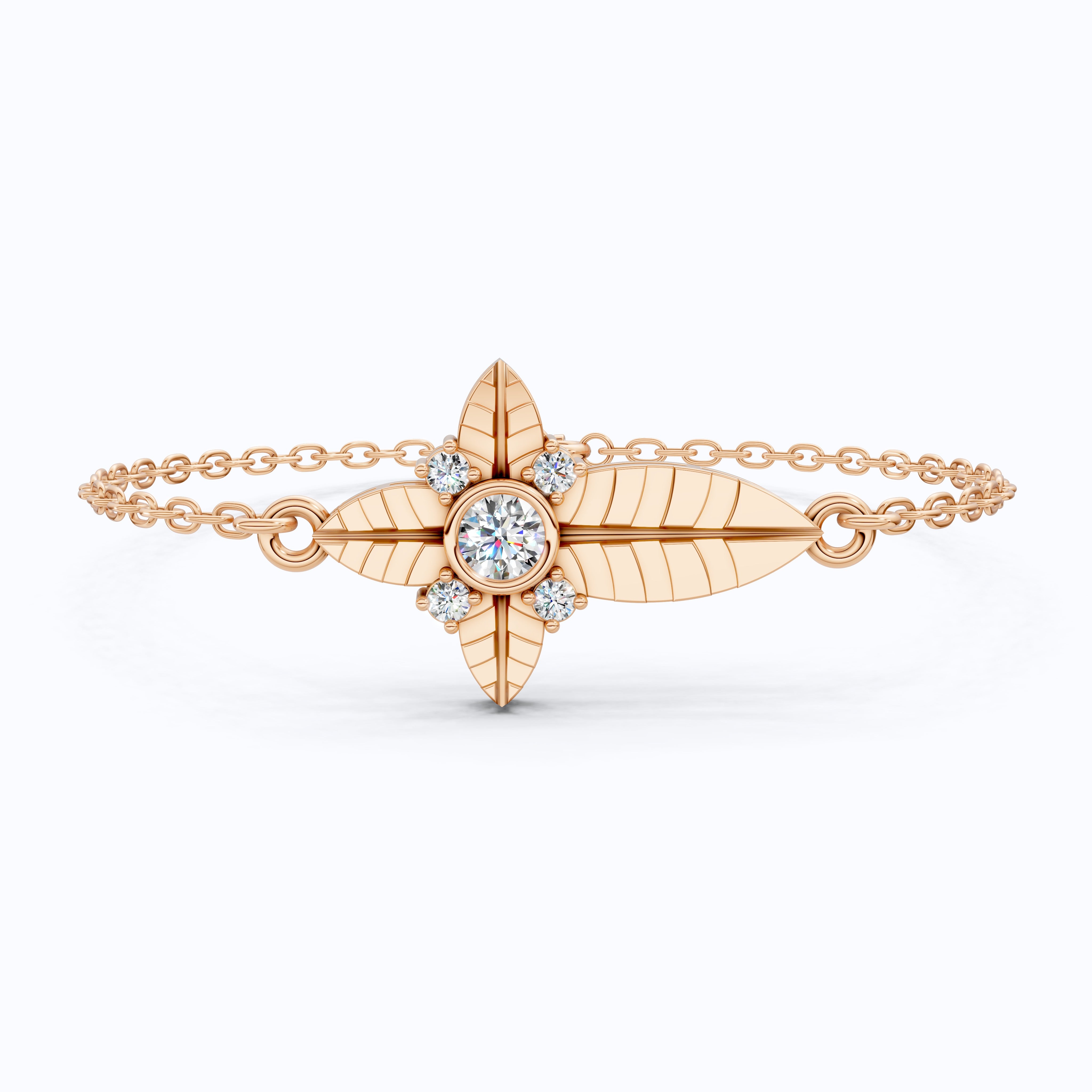 Nature Leaf Cross Charm Bracelet in 14k Solid Gold, 0.20 TCW Round Cut Lab Grown Diamonds, Botanical Bracelet, Gift for Her, Wedding Jewelry