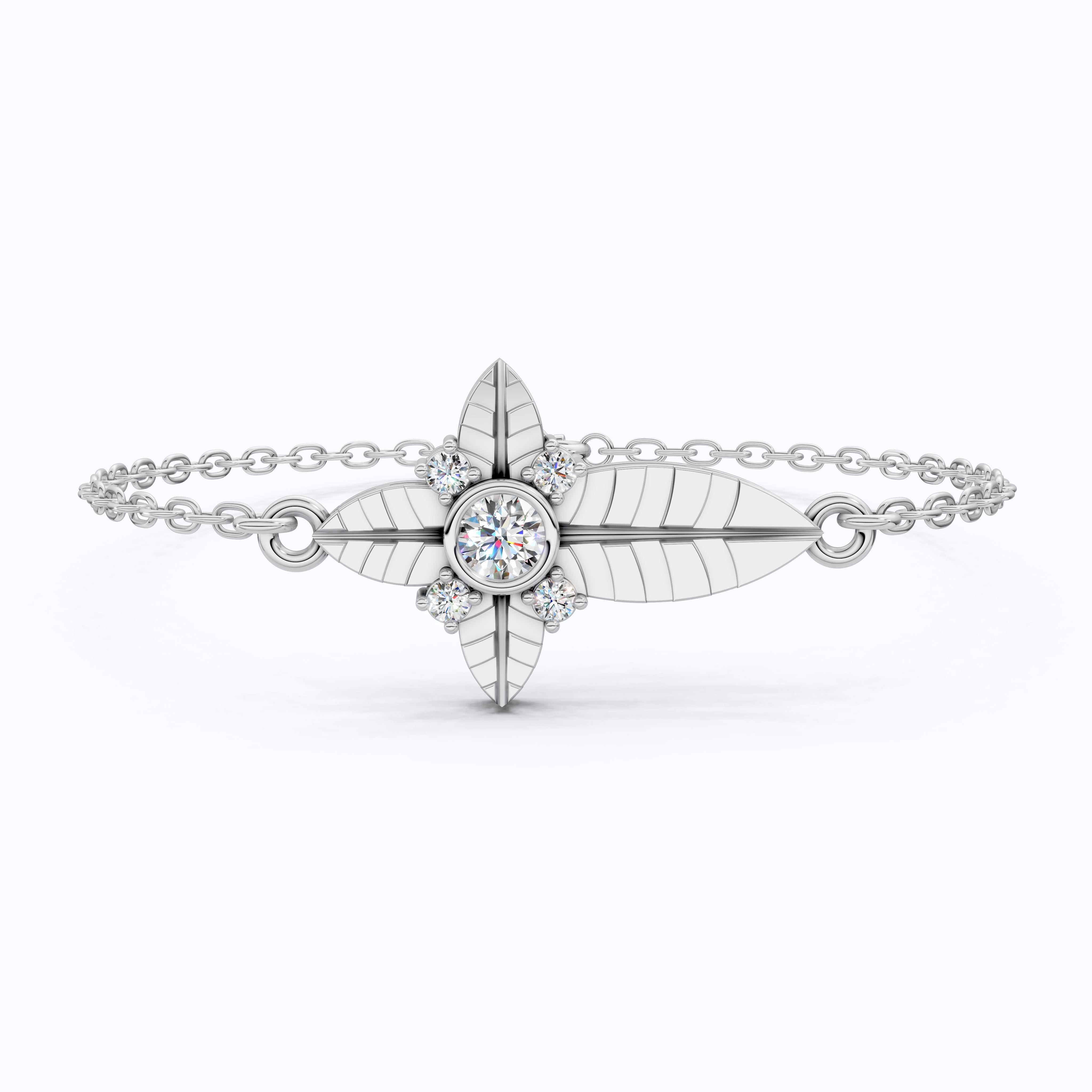 Nature Leaf Cross Charm Bracelet in 14k Solid Gold, 0.20 TCW Round Cut Lab Grown Diamonds, Botanical Bracelet, Gift for Her, Wedding Jewelry