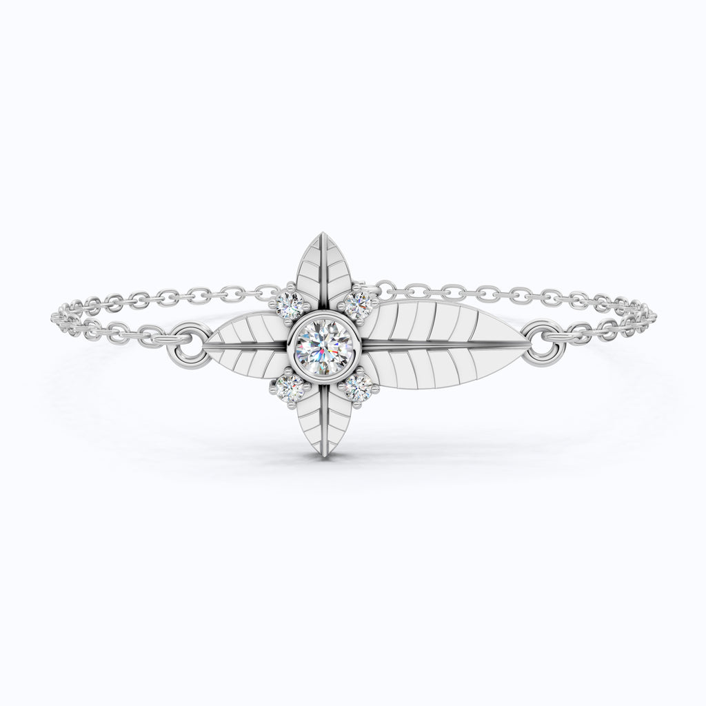 Nature Leaf Cross Charm Bracelet in 14k Solid Gold, 0.20 TCW Round Cut Lab Grown Diamonds, Botanical Bracelet, Gift for Her, Wedding Jewelry