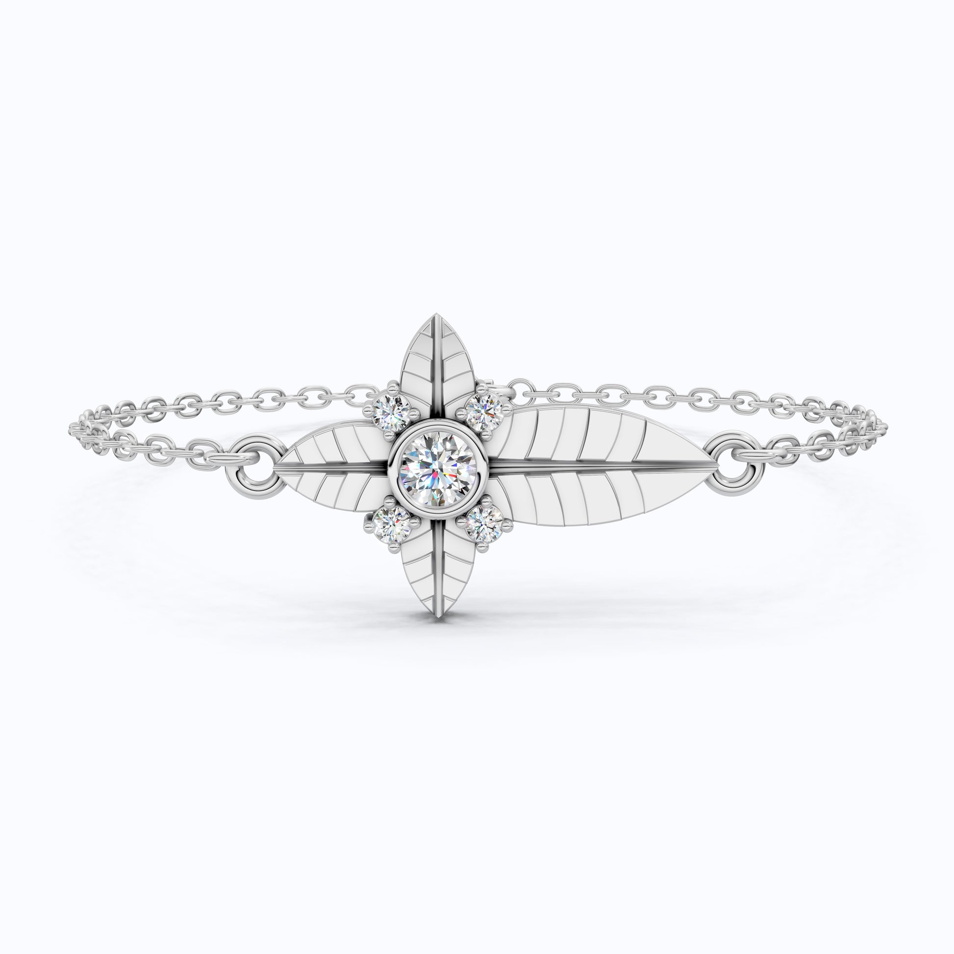 Nature Leaf Cross Charm Bracelet in 14k Solid Gold, 0.20 TCW Round Cut Lab Grown Diamonds, Botanical Bracelet, Gift for Her, Wedding Jewelry