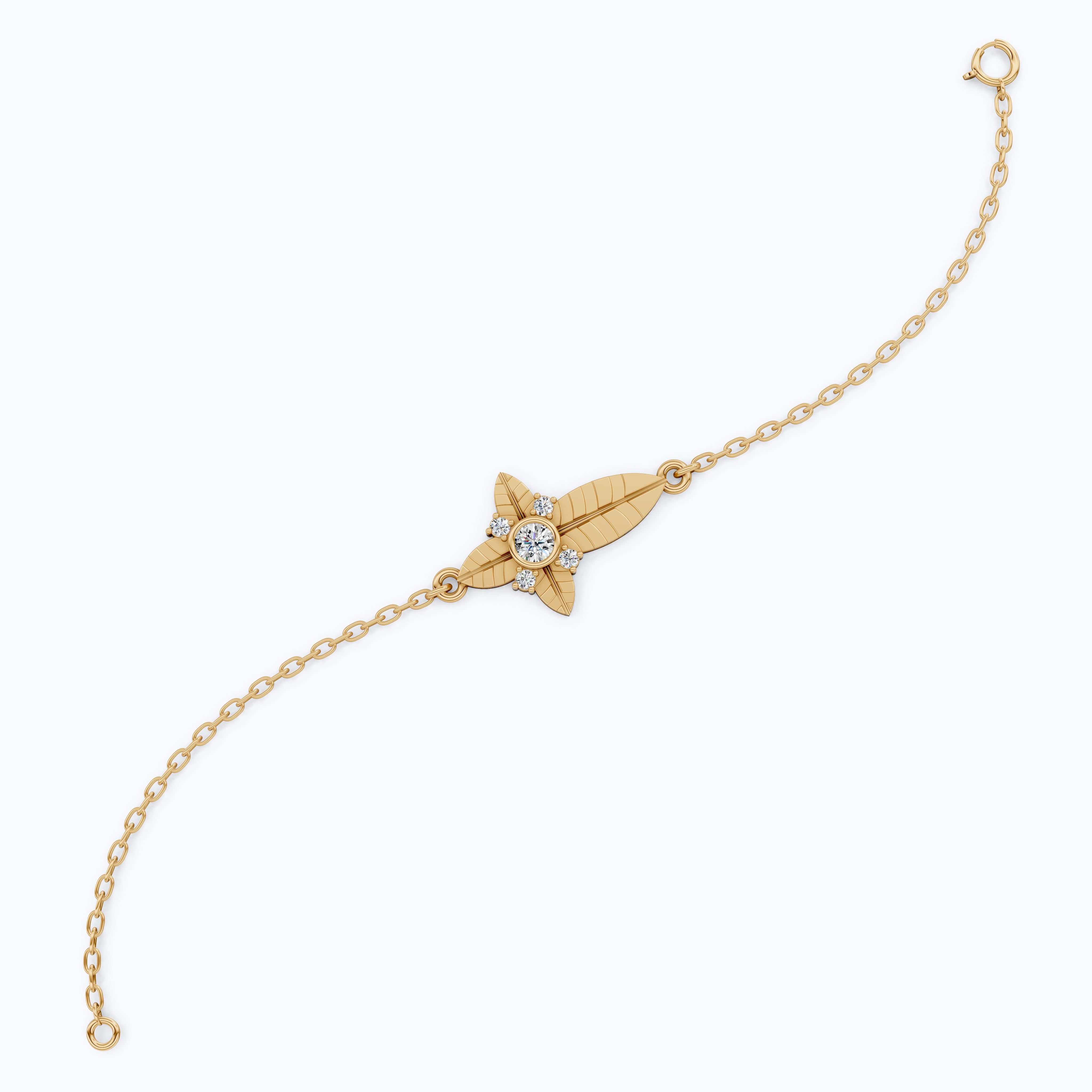 Nature Leaf Cross Charm Bracelet in 14k Solid Gold, 0.20 TCW Round Cut Lab Grown Diamonds, Botanical Bracelet, Gift for Her, Wedding Jewelry