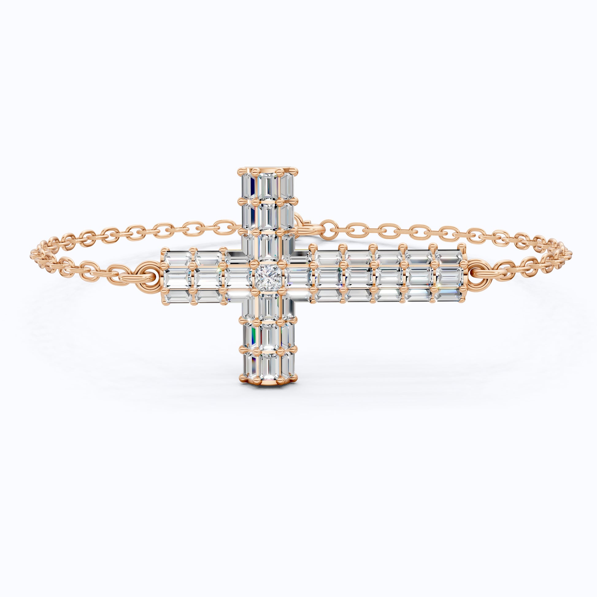 Sparkling Baguette Cluster Cross Bracelet in 14K Solid Gold, 1.80 TCW Baguette Cut Lab Created Diamonds, Stacking Bracelet, Bridal Jewelry, Wedding Gift for Her