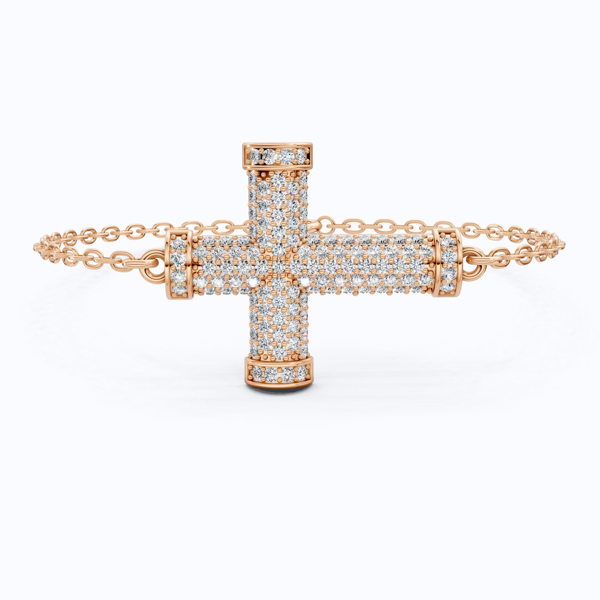 Statement Pavé Cross Design Bracelet in 14K Solid Gold, 0.58 TCW Round Cut Lab Grown Diamonds, Handmade Chain Bracelet, Anniversary Gift for Her