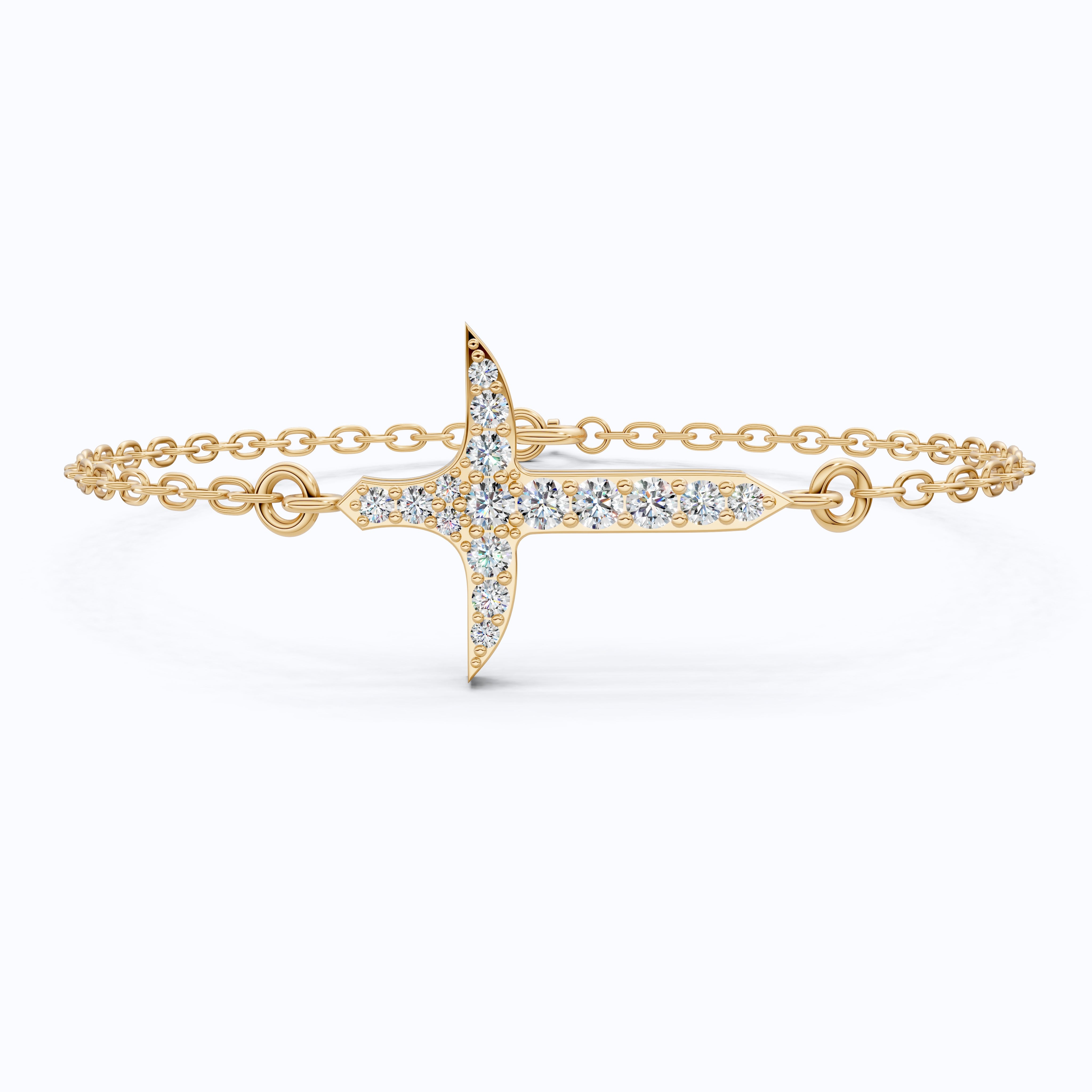 Elegant tapered cross bracelet in 14K Solid Gold, 0.44 TCW Round Cut Lab Created Diamonds, Baptism Bracelet, Unique Gift for Her