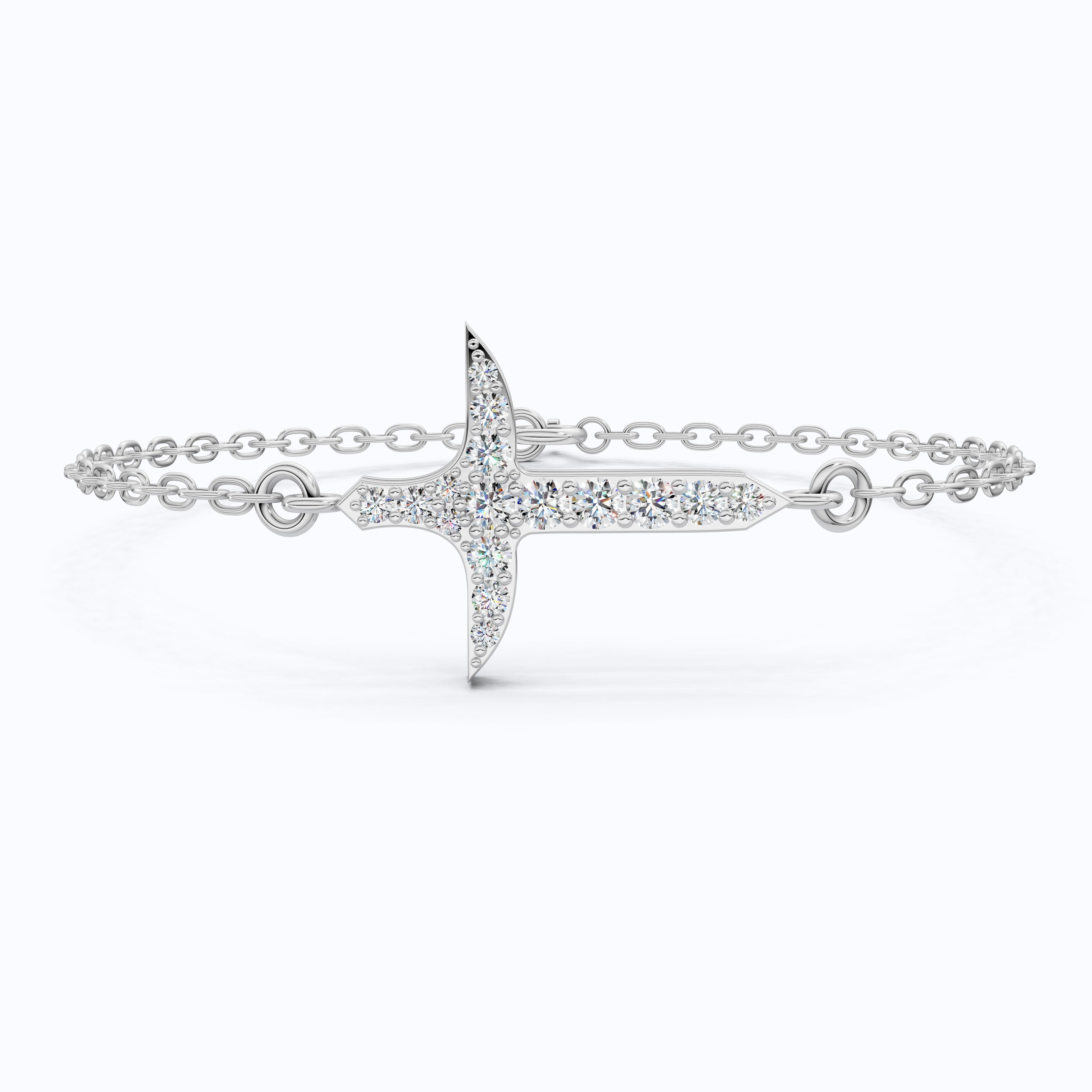 Elegant tapered cross bracelet in 14K Solid Gold, 0.44 TCW Round Cut Lab Created Diamonds, Baptism Bracelet, Unique Gift for Her