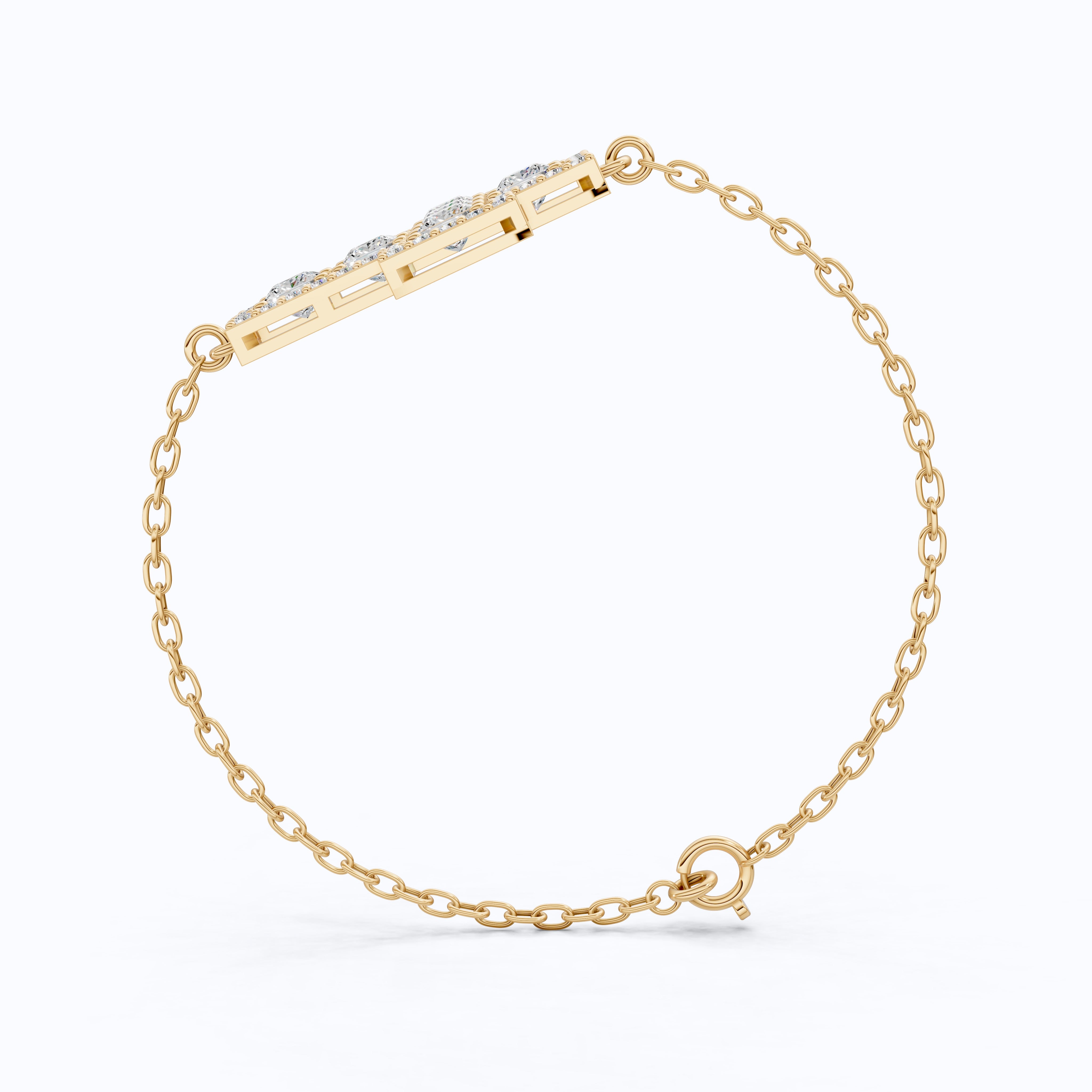 Jesus Cross Pavé Cluster Cross Chain Bracelet in 14k Solid Gold, 2.14 TCW Princess/Round Cut Lab Diamonds, Faith Gift for Her, Handmade Jewelry