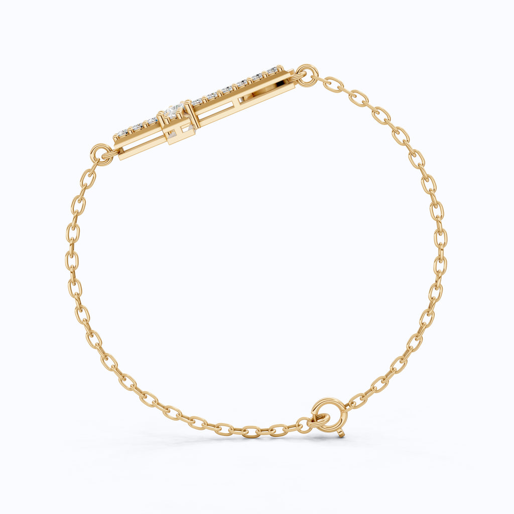 Butterfly Cross Station Bracelet in 14K Solid Gold, 0.18 CT Princess Cut Lab Created Diamond, Dainty Bracelet, Gift for Her