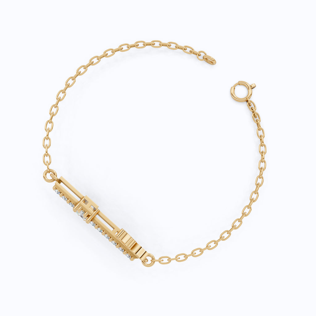 Butterfly Cross Station Bracelet in 14K Solid Gold, 0.18 CT Princess Cut Lab Created Diamond, Dainty Bracelet, Gift for Her