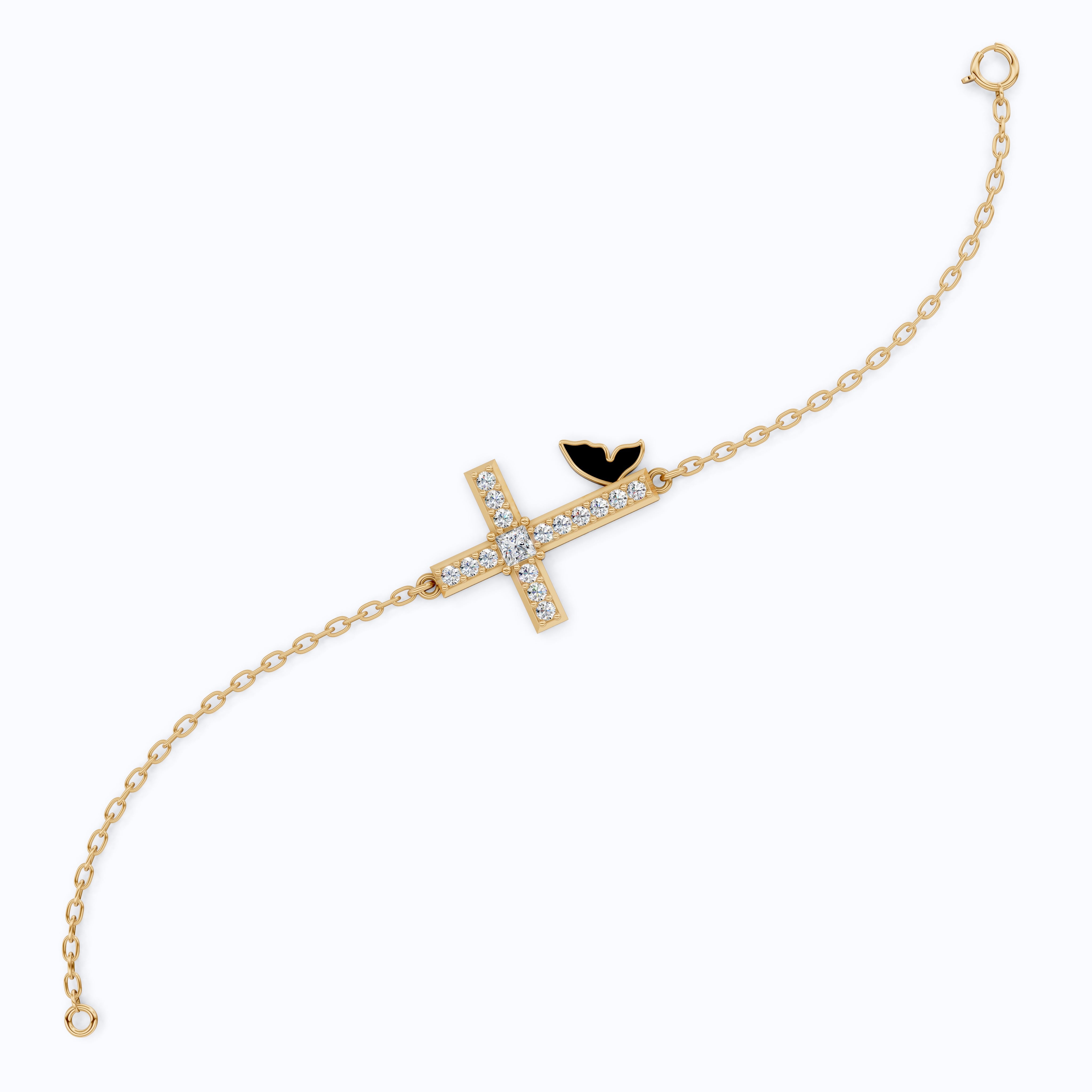 Butterfly Cross Station Bracelet in 14K Solid Gold, 0.18 CT Princess Cut Lab Created Diamond, Dainty Bracelet, Gift for Her