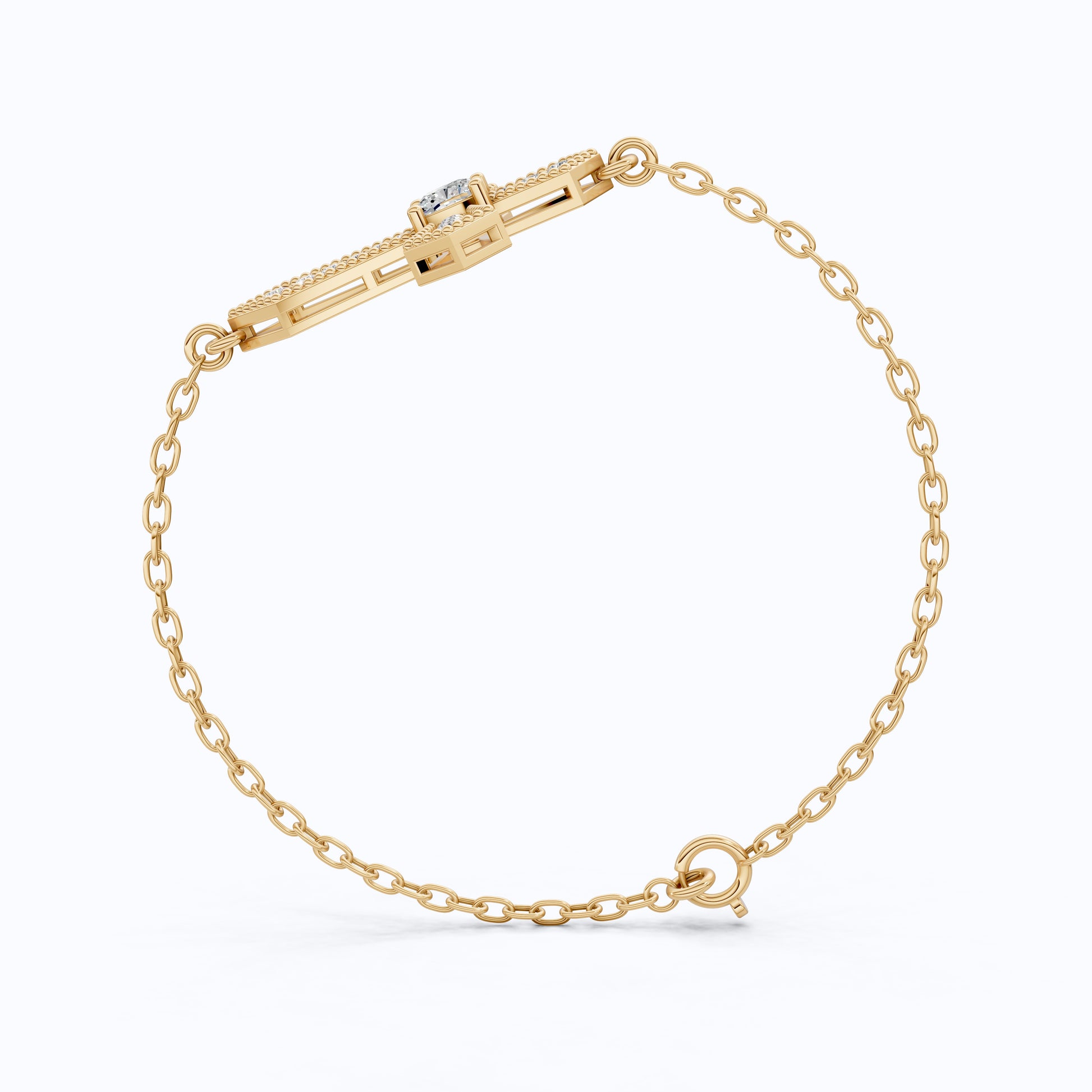 Deco Inspired Cross Bar Chain Bracelet in 14K Solid Gold, 0.40 CT Cushion Cut Lab Created Diamond, Everyday Bracelet, Religious Gift For Wife