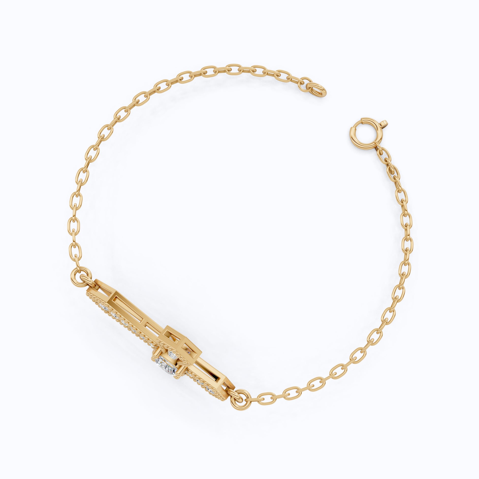 Deco Inspired Cross Bar Chain Bracelet in 14K Solid Gold, 0.40 CT Cushion Cut Lab Created Diamond, Everyday Bracelet, Religious Gift For Wife
