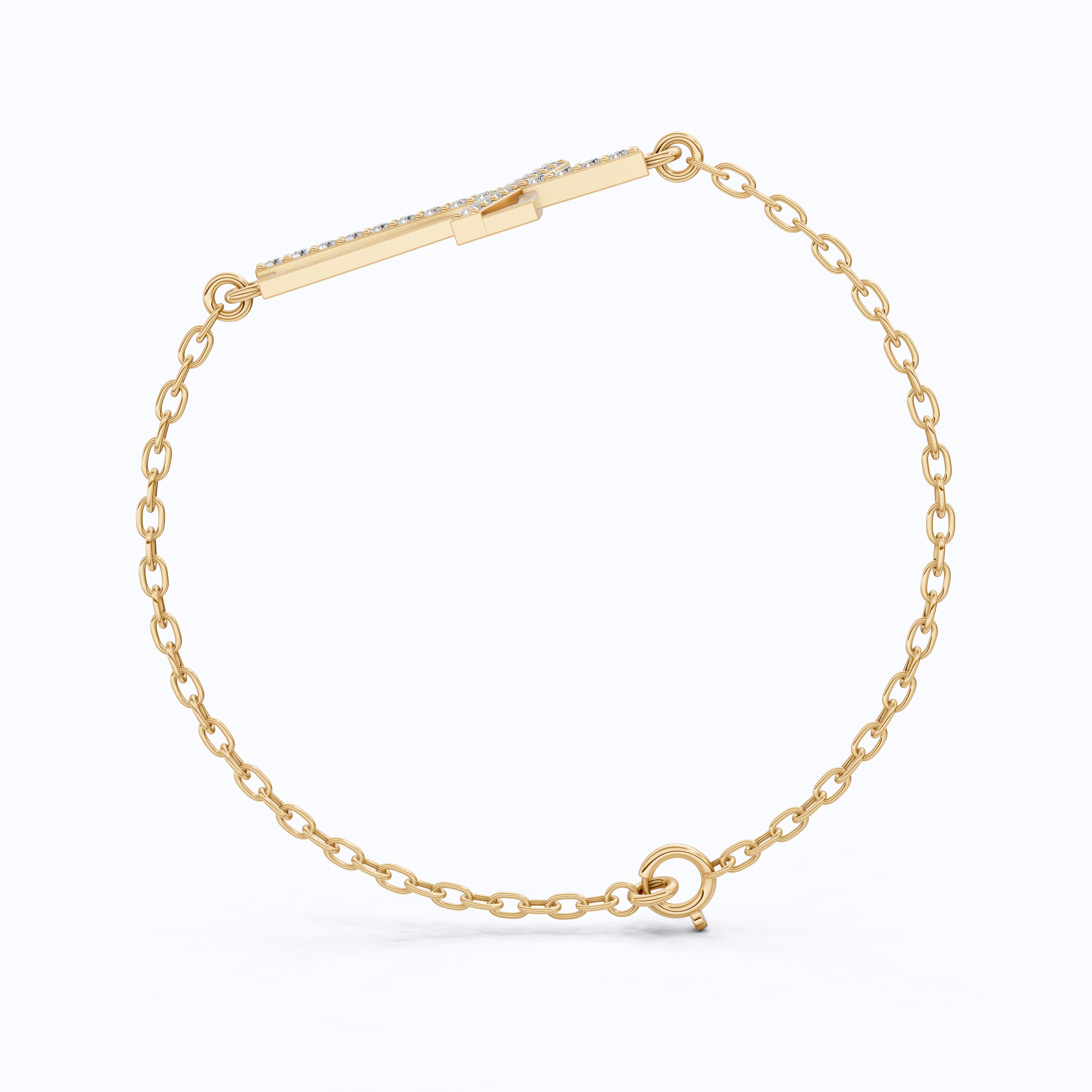 Asymmetrical Cross Charm Bracelet in 14K Solid Gold, 0.22 TCW Round Cut Lab Created Diamonds, Religious Jewelry, Birthday Gift for Her