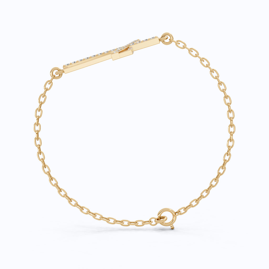 Asymmetrical Cross Charm Bracelet in 14K Solid Gold, 0.22 TCW Round Cut Lab Created Diamonds, Religious Jewelry, Birthday Gift for Her