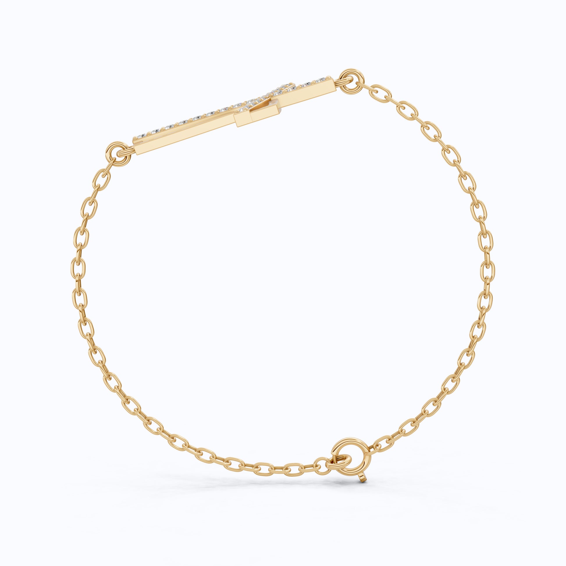 Asymmetrical Cross Charm Bracelet in 14K Solid Gold, 0.22 TCW Round Cut Lab Created Diamonds, Religious Jewelry, Birthday Gift for Her