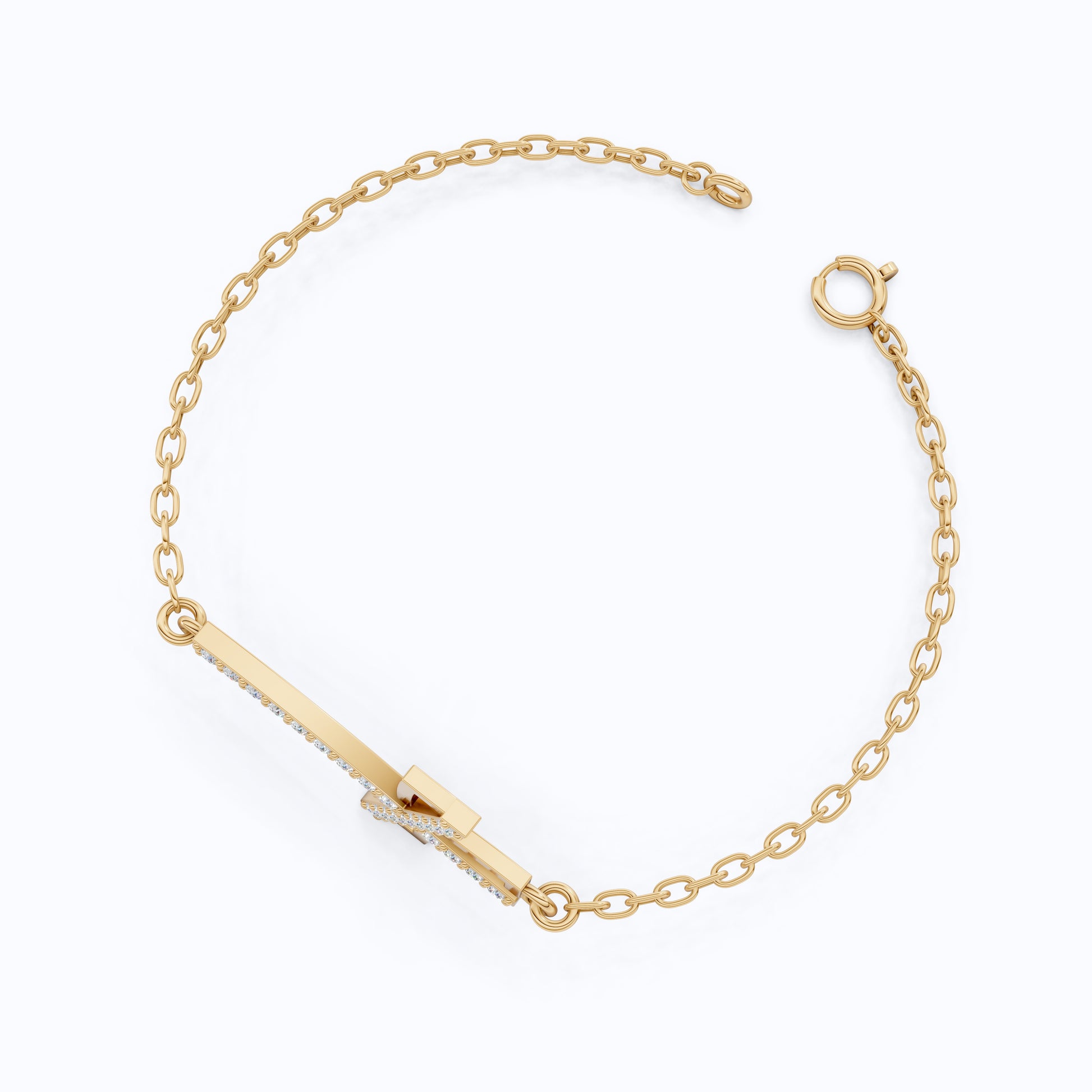 Asymmetrical Cross Charm Bracelet in 14K Solid Gold, 0.22 TCW Round Cut Lab Created Diamonds, Religious Jewelry, Birthday Gift for Her