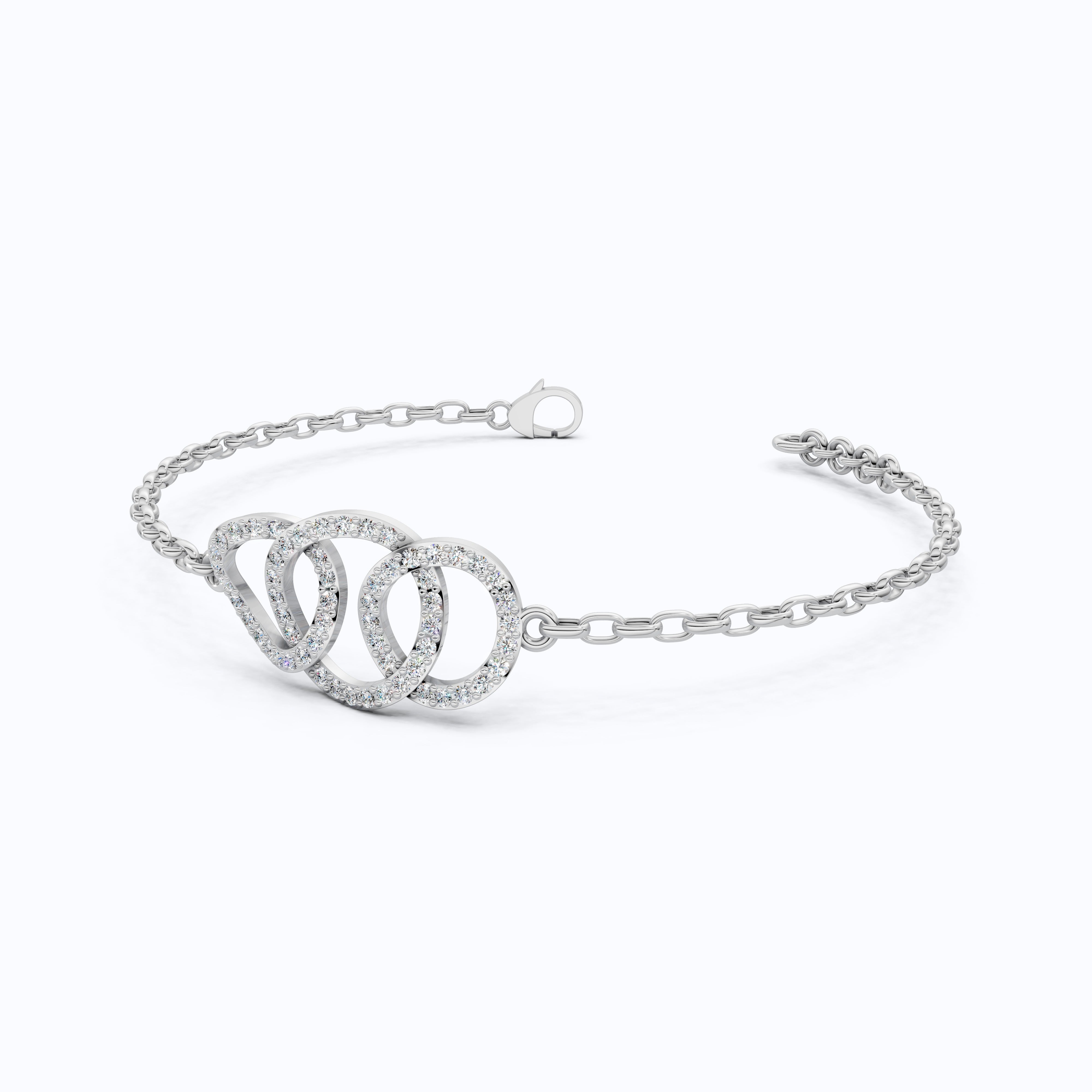 Lab Diamond Triple Loop Wedding Chain Bracelet For Wife