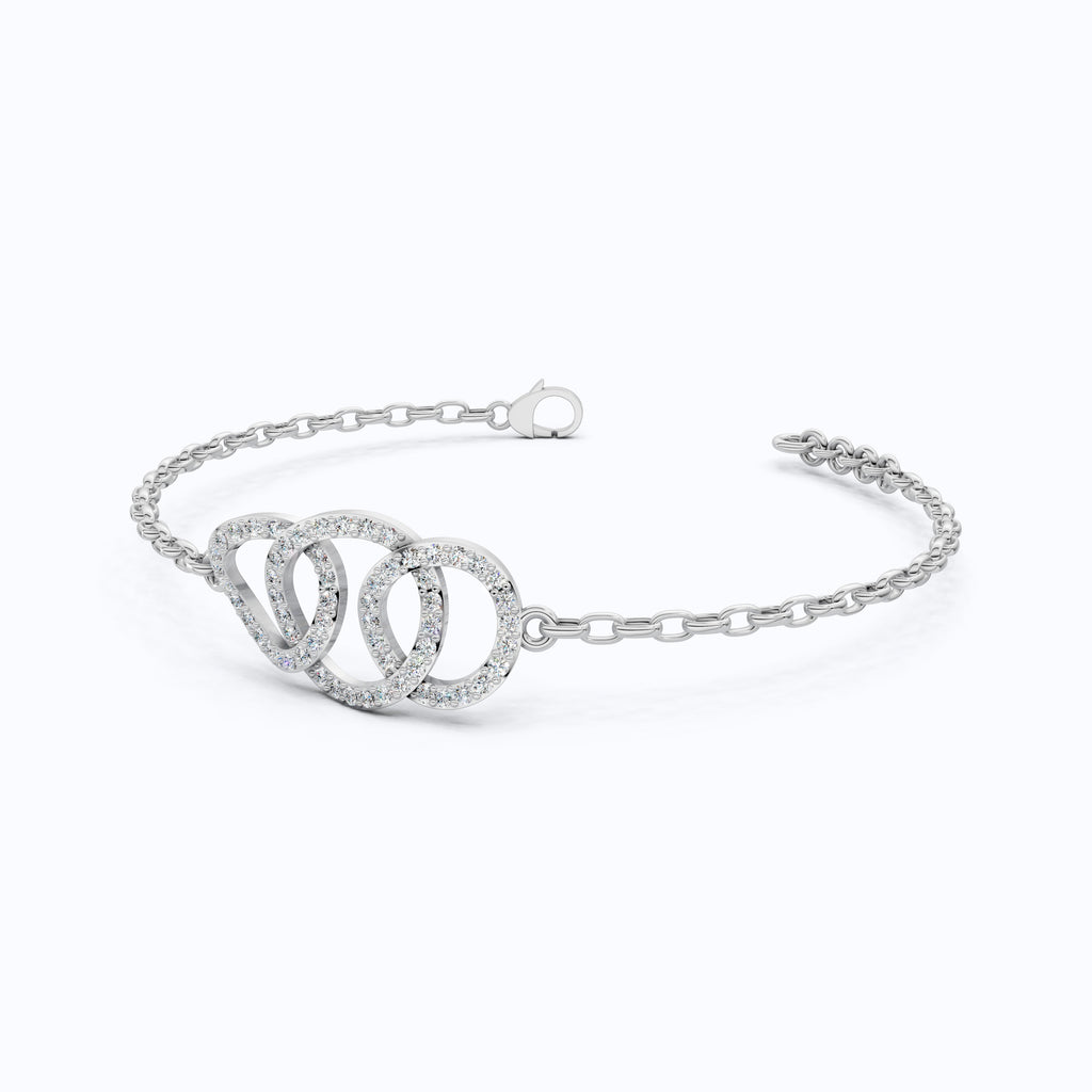 Lab Diamond Triple Loop Wedding Chain Bracelet For Wife