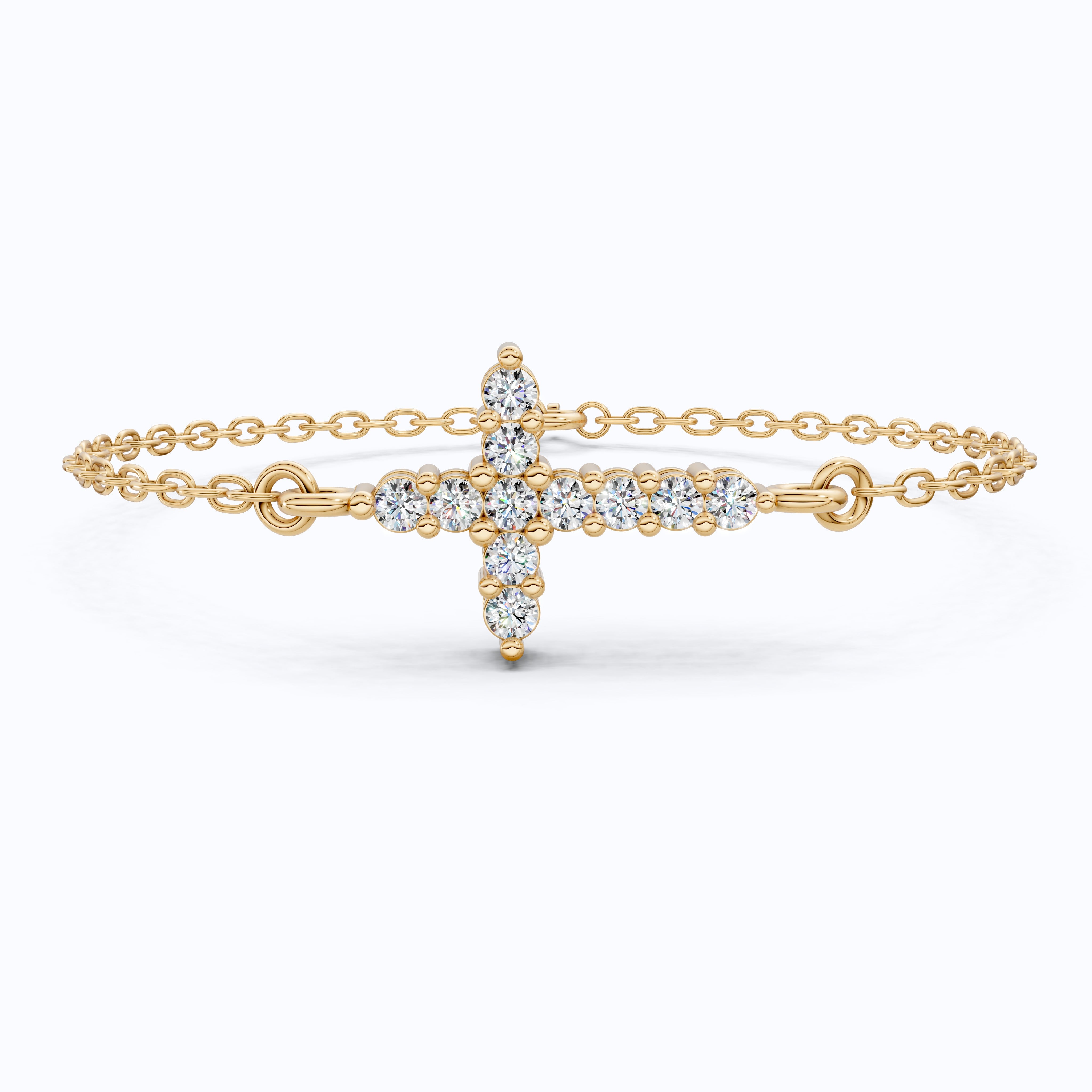 Delicate Round Cross Chain Bracelet in 14K Solid Gold, 0.38 TCW Round Cut Lab Brown Diamonds, Everyday Bracelet, Wedding Gift for Her