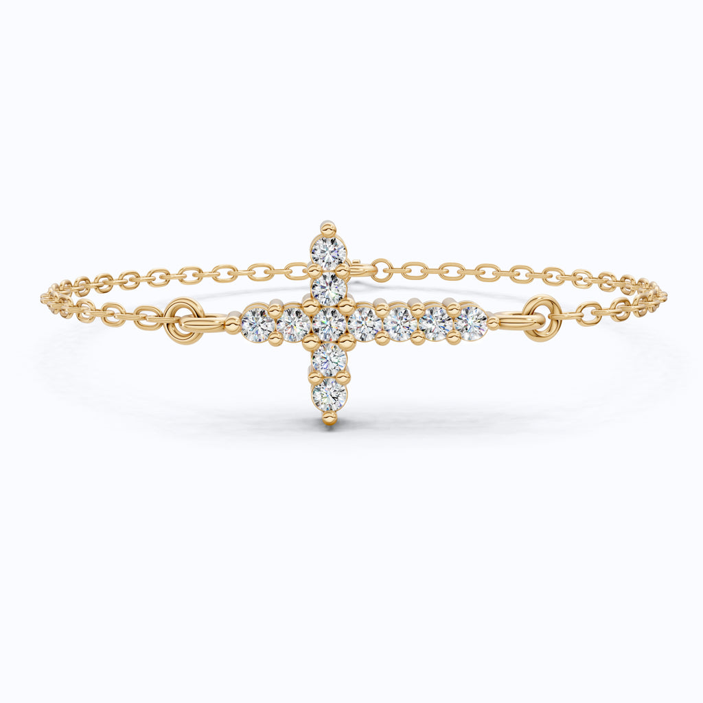 Delicate Round Cross Chain Bracelet in 14K Solid Gold, 0.38 TCW Round Cut Lab Brown Diamonds, Everyday Bracelet, Wedding Gift for Her