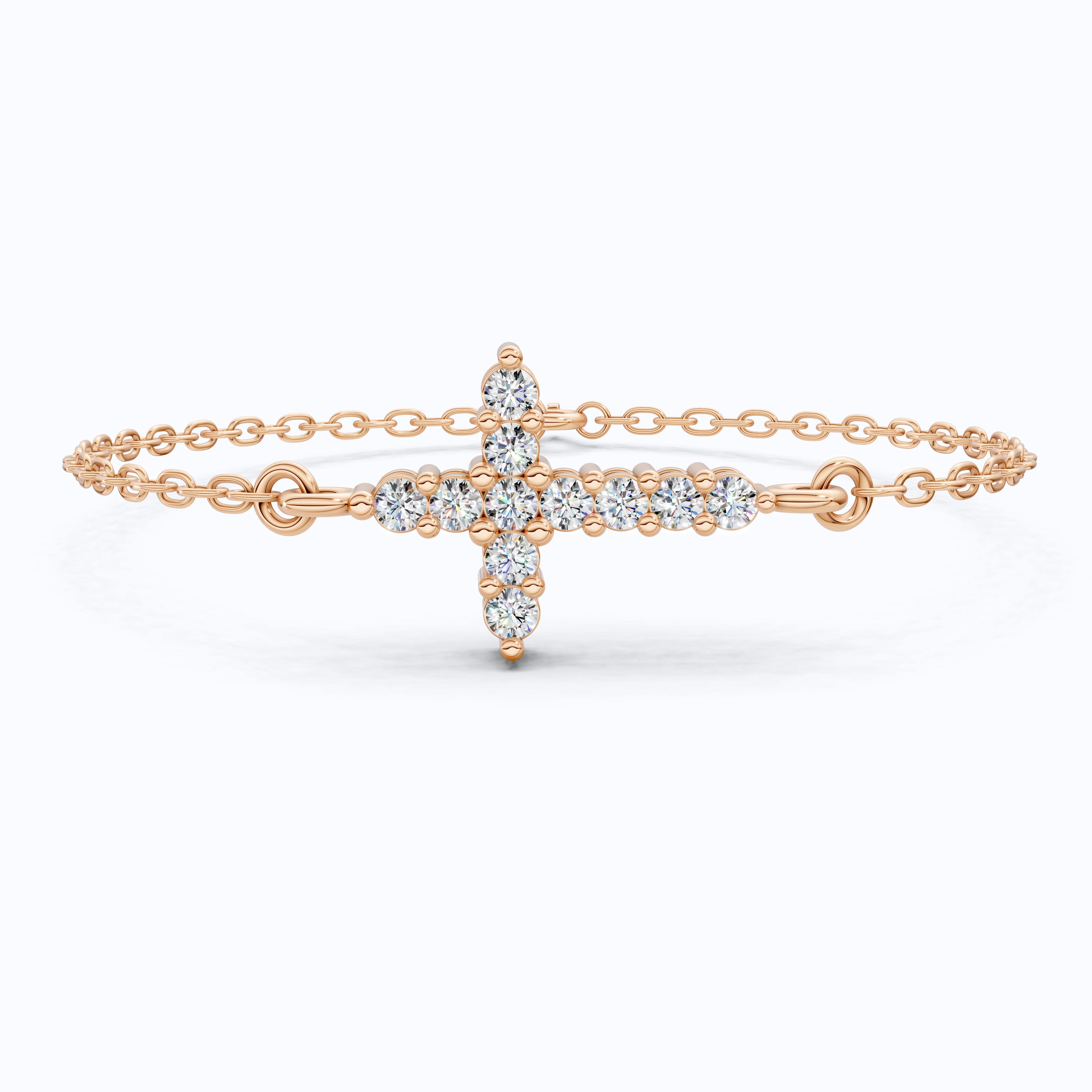 Delicate Round Cross Chain Bracelet in 14K Solid Gold, 0.38 TCW Round Cut Lab Brown Diamonds, Everyday Bracelet, Wedding Gift for Her