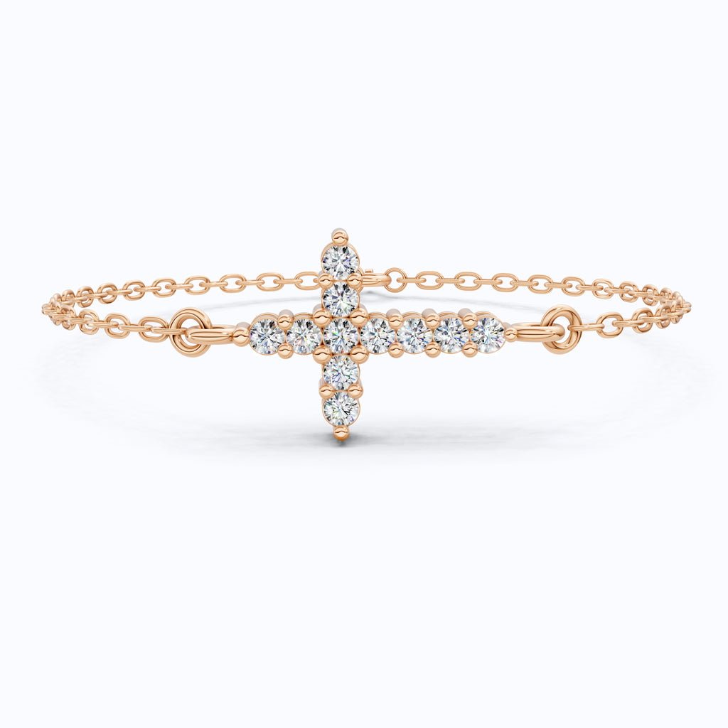 Delicate Round Cross Chain Bracelet in 14K Solid Gold, 0.38 TCW Round Cut Lab Brown Diamonds, Everyday Bracelet, Wedding Gift for Her