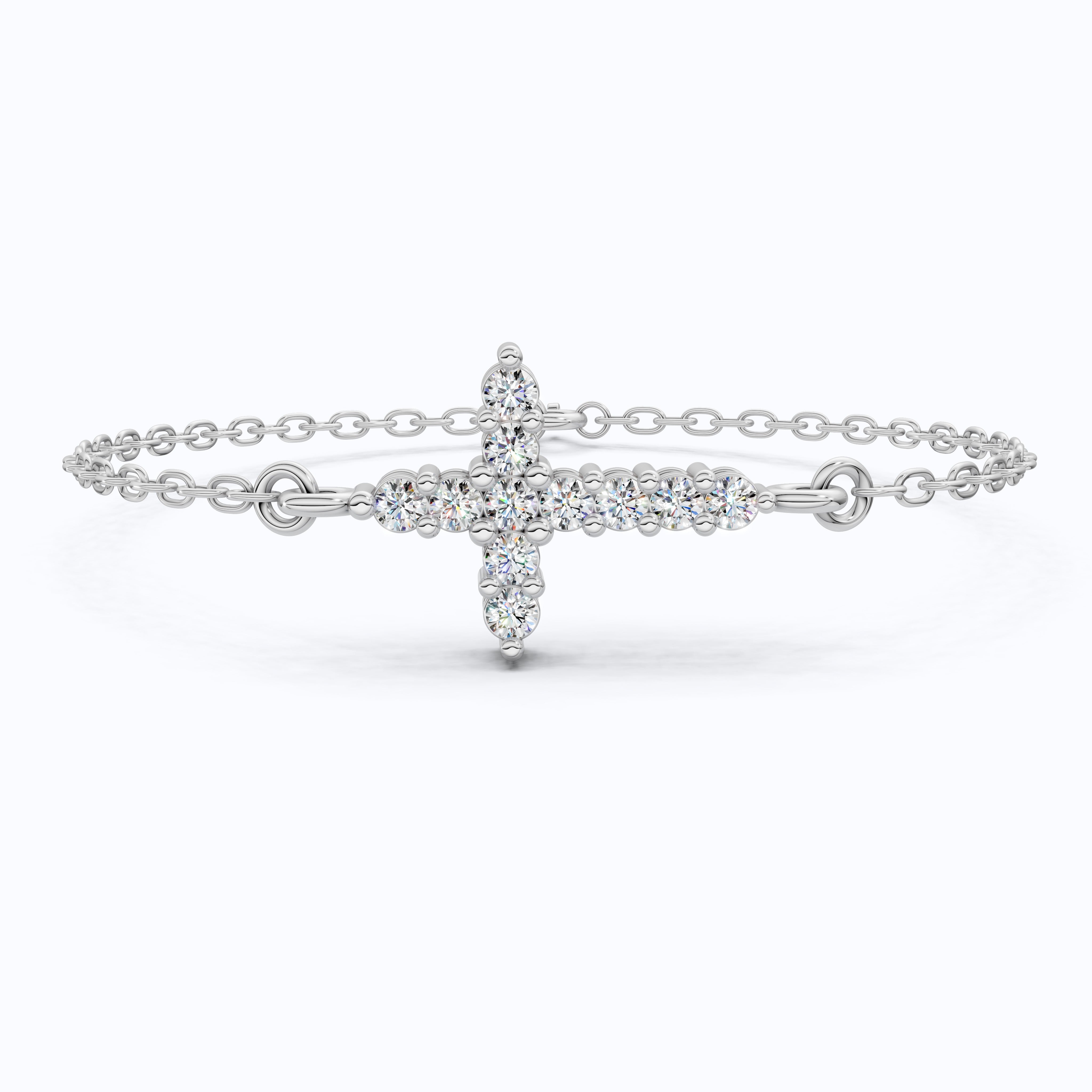 Delicate Round Cross Chain Bracelet in 14K Solid Gold, 0.38 TCW Round Cut Lab Brown Diamonds, Everyday Bracelet, Wedding Gift for Her