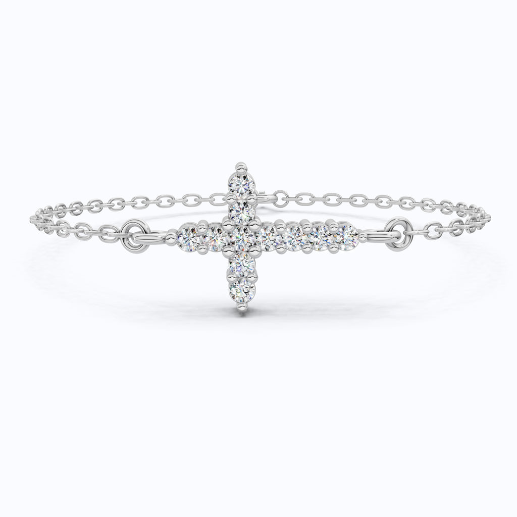 Delicate Round Cross Chain Bracelet in 14K Solid Gold, 0.38 TCW Round Cut Lab Brown Diamonds, Everyday Bracelet, Wedding Gift for Her