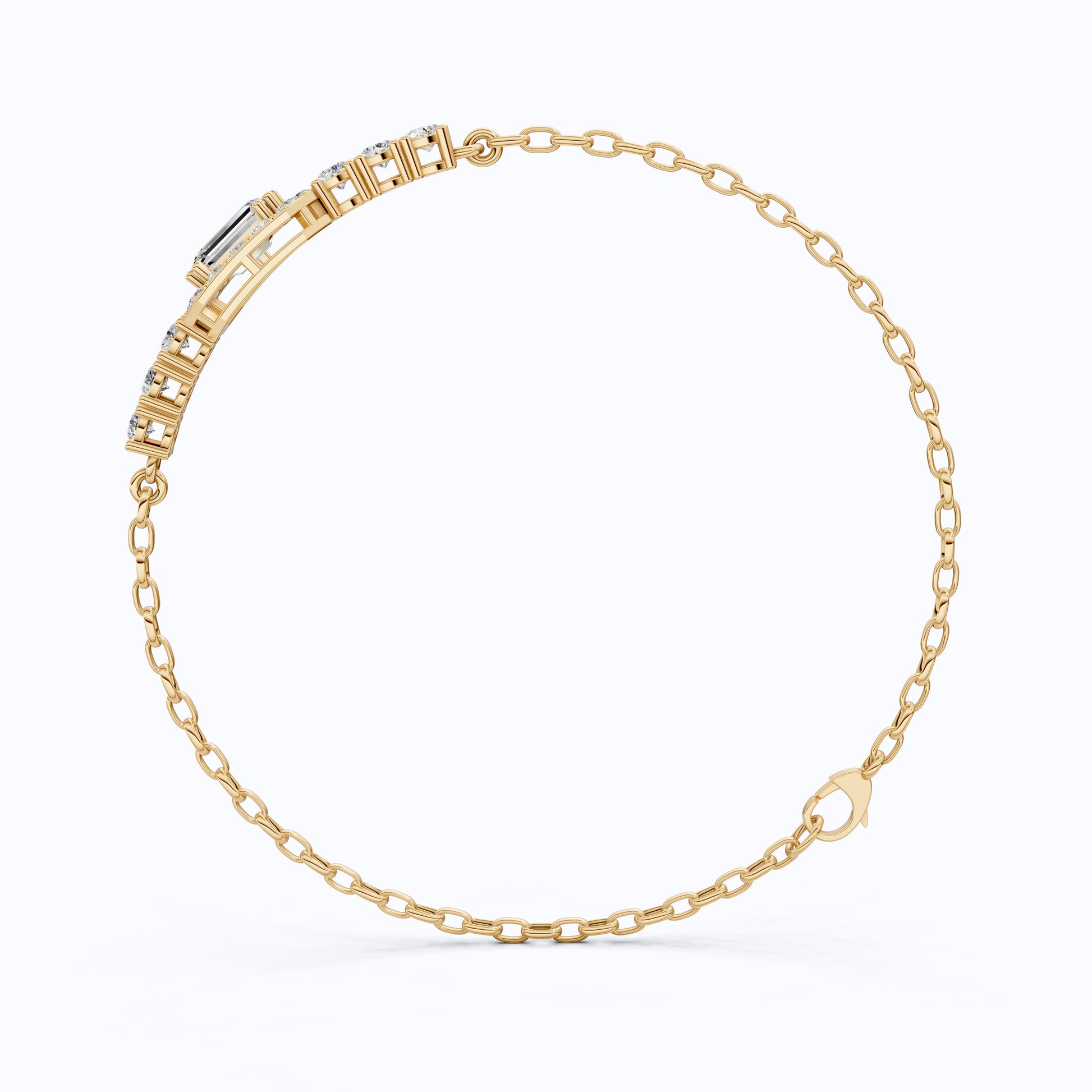 Art Deco Emerald-Cut Halo Cluster Luxury Bracelet in Lab Grown Diamond-Solid 14k Gold, Wedding Gift for Women, Unique Chain Bracelet
