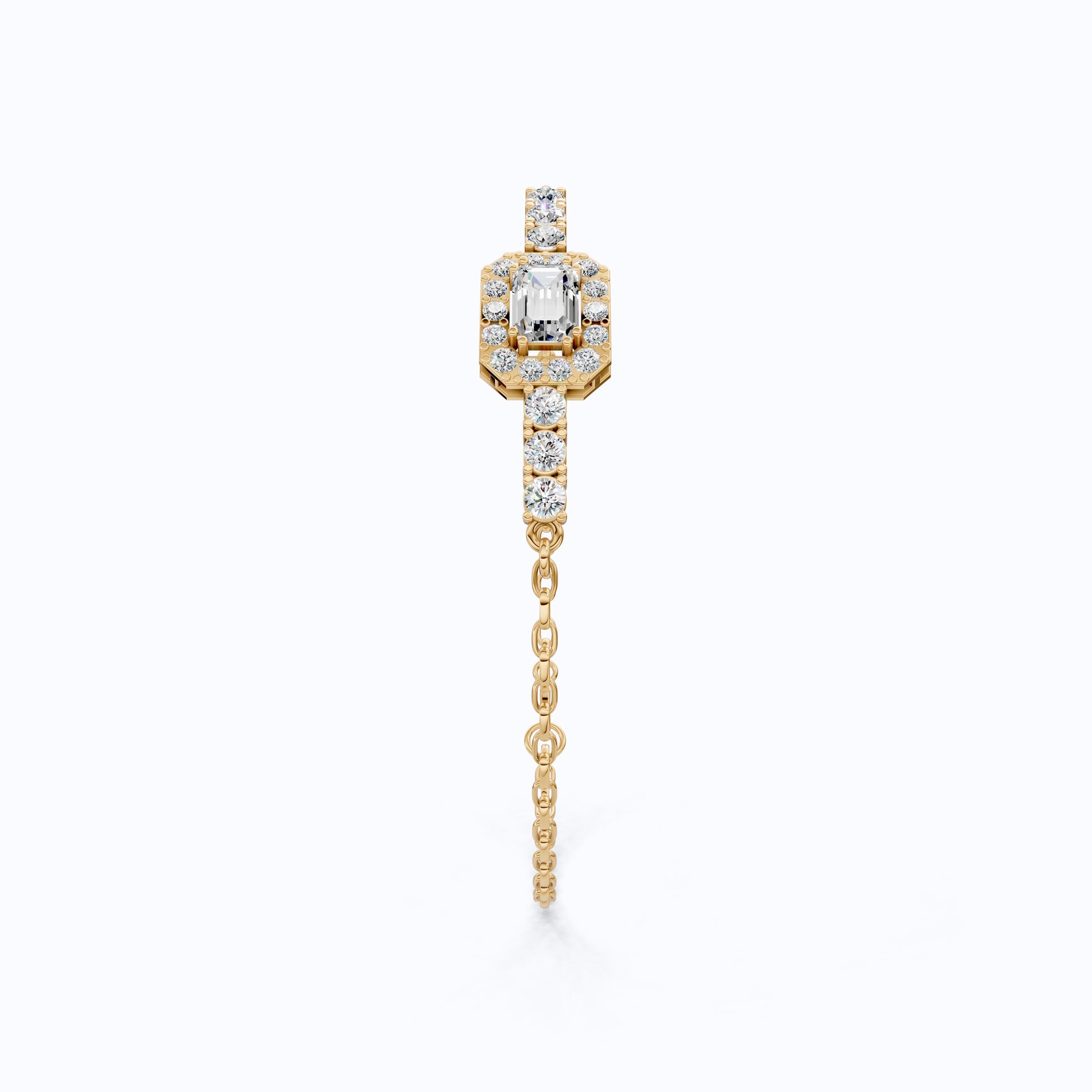 Art Deco Emerald-Cut Halo Cluster Luxury Bracelet in Lab Grown Diamond-Solid 14k Gold, Wedding Gift for Women, Unique Chain Bracelet