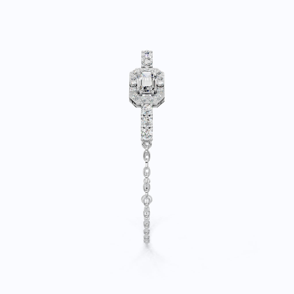 Art Deco Emerald-Cut Halo Cluster Luxury Bracelet in Lab Grown Diamond-Solid 14k Gold, Wedding Gift for Women, Unique Chain Bracelet