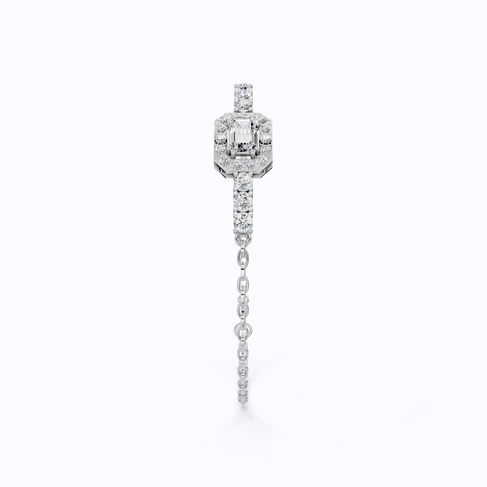 Art Deco Emerald-Cut Halo Cluster Luxury Bracelet in Lab Grown Diamond-Solid 14k Gold, Wedding Gift for Women, Unique Chain Bracelet