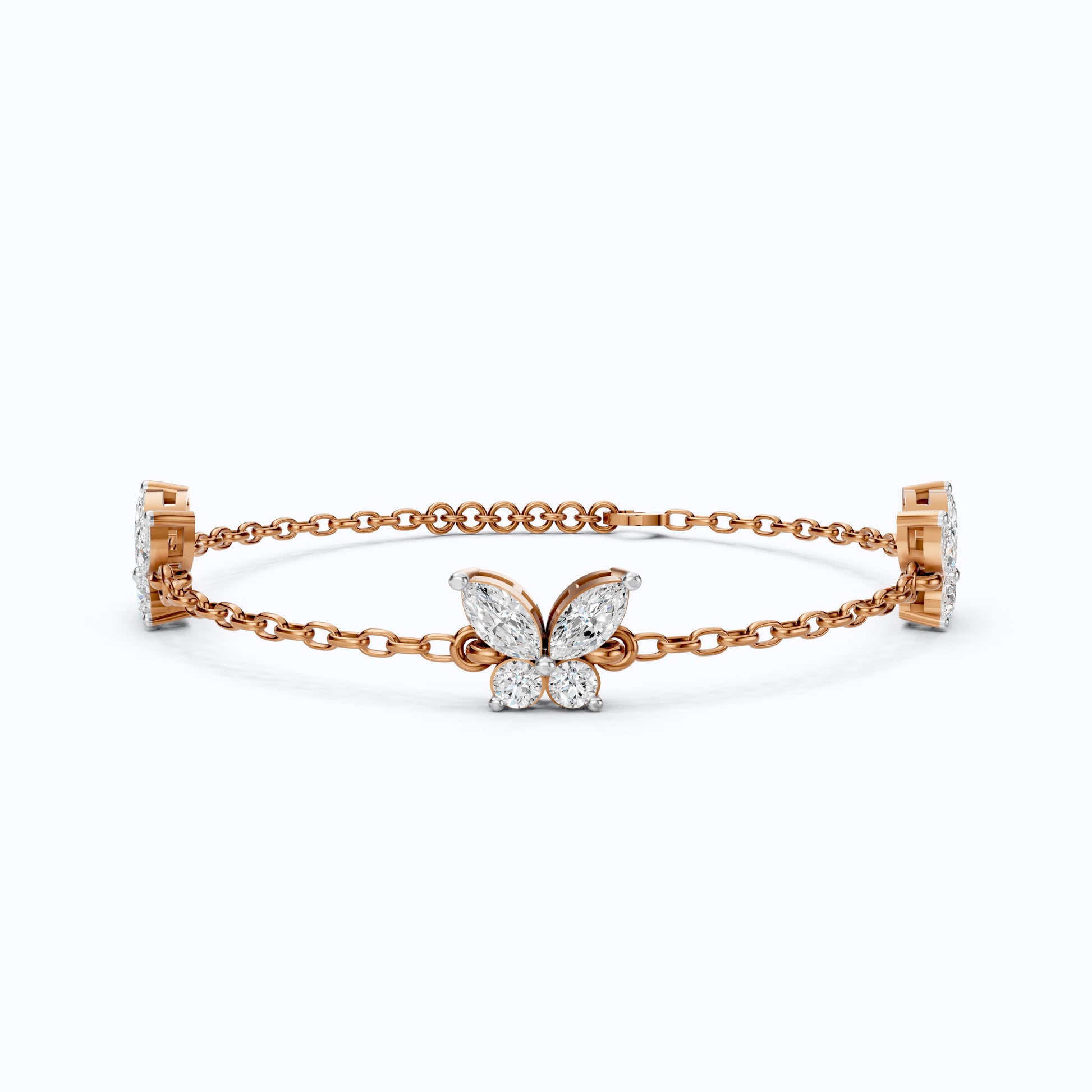 14K Yellow Gold Butterfly Chain Bracelet, Marquise/Round Cut Lab Grown Diamond Bracelet, Gift for Her, Wedding Jewelry, Handmade Bracelet