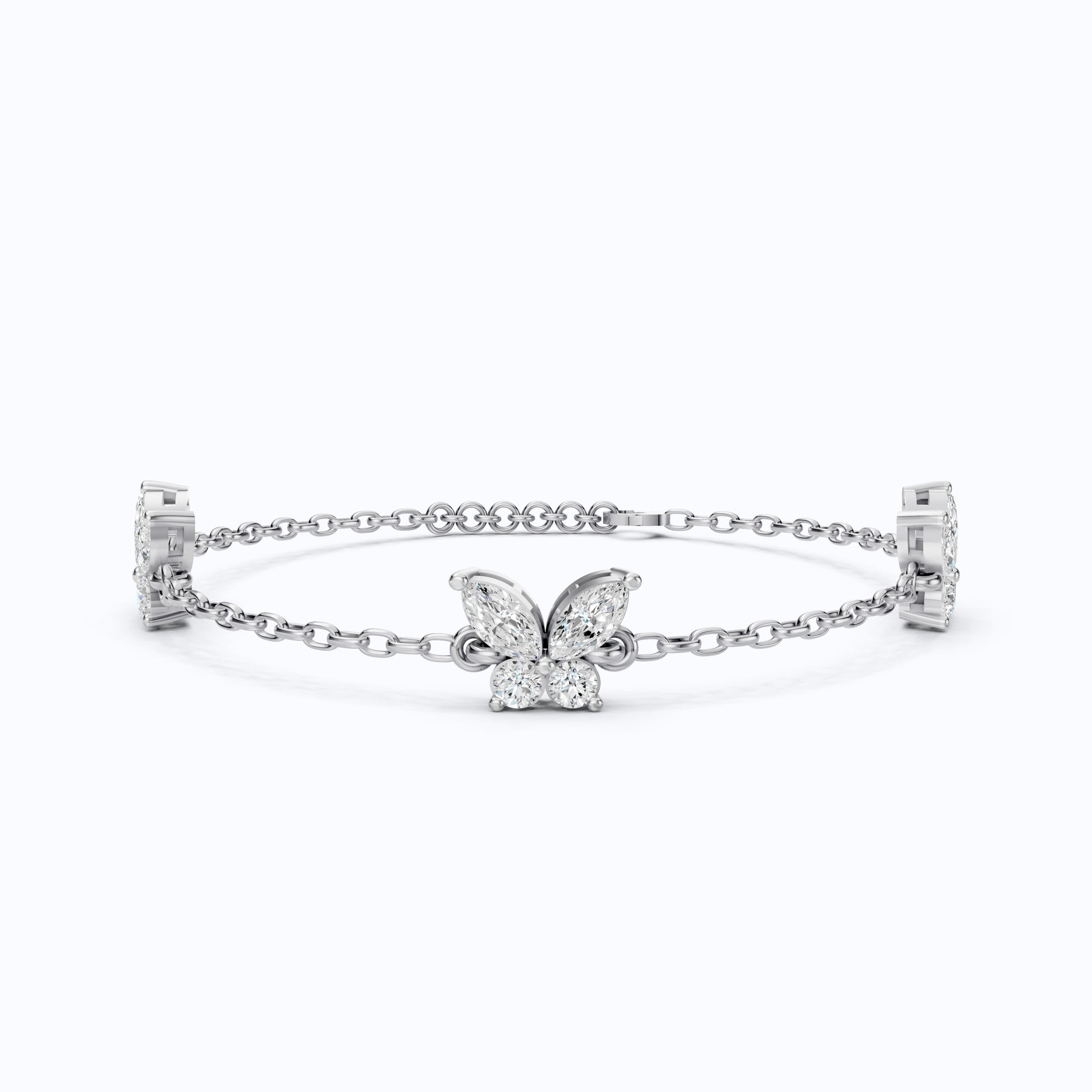 14K Yellow Gold Butterfly Chain Bracelet, Marquise/Round Cut Lab Grown Diamond Bracelet, Gift for Her, Wedding Jewelry, Handmade Bracelet