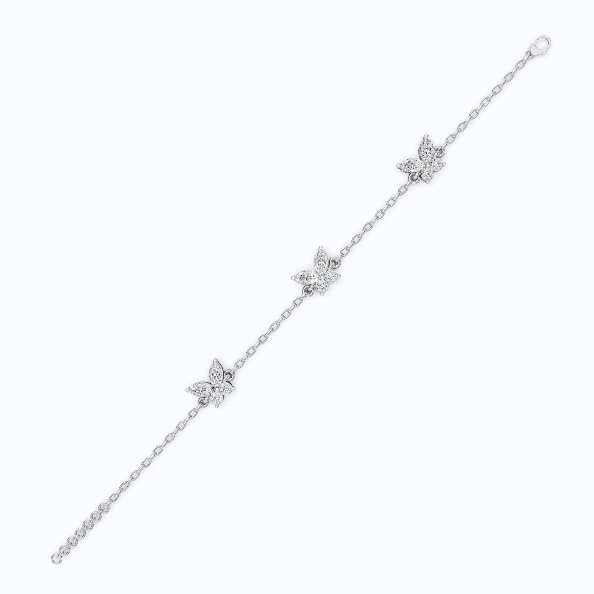 14K Yellow Gold Butterfly Chain Bracelet, Marquise/Round Cut Lab Grown Diamond Bracelet, Gift for Her, Wedding Jewelry, Handmade Bracelet