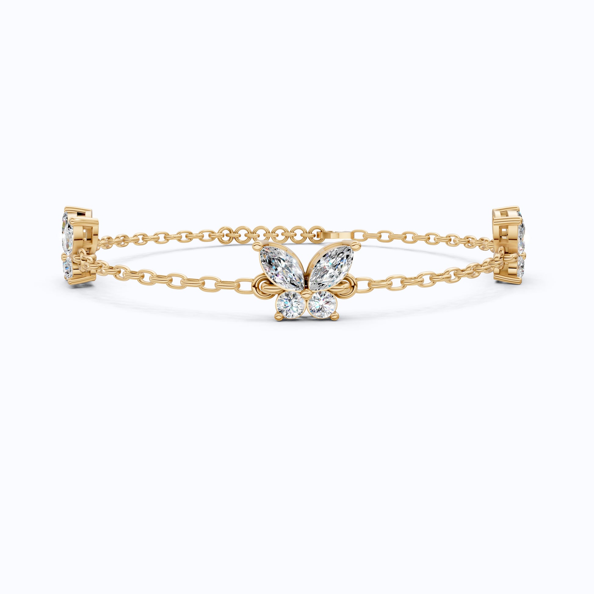 14K Yellow Gold Butterfly Chain Bracelet, Marquise/Round Cut Lab Grown Diamond Bracelet, Gift for Her, Wedding Jewelry, Handmade Bracelet