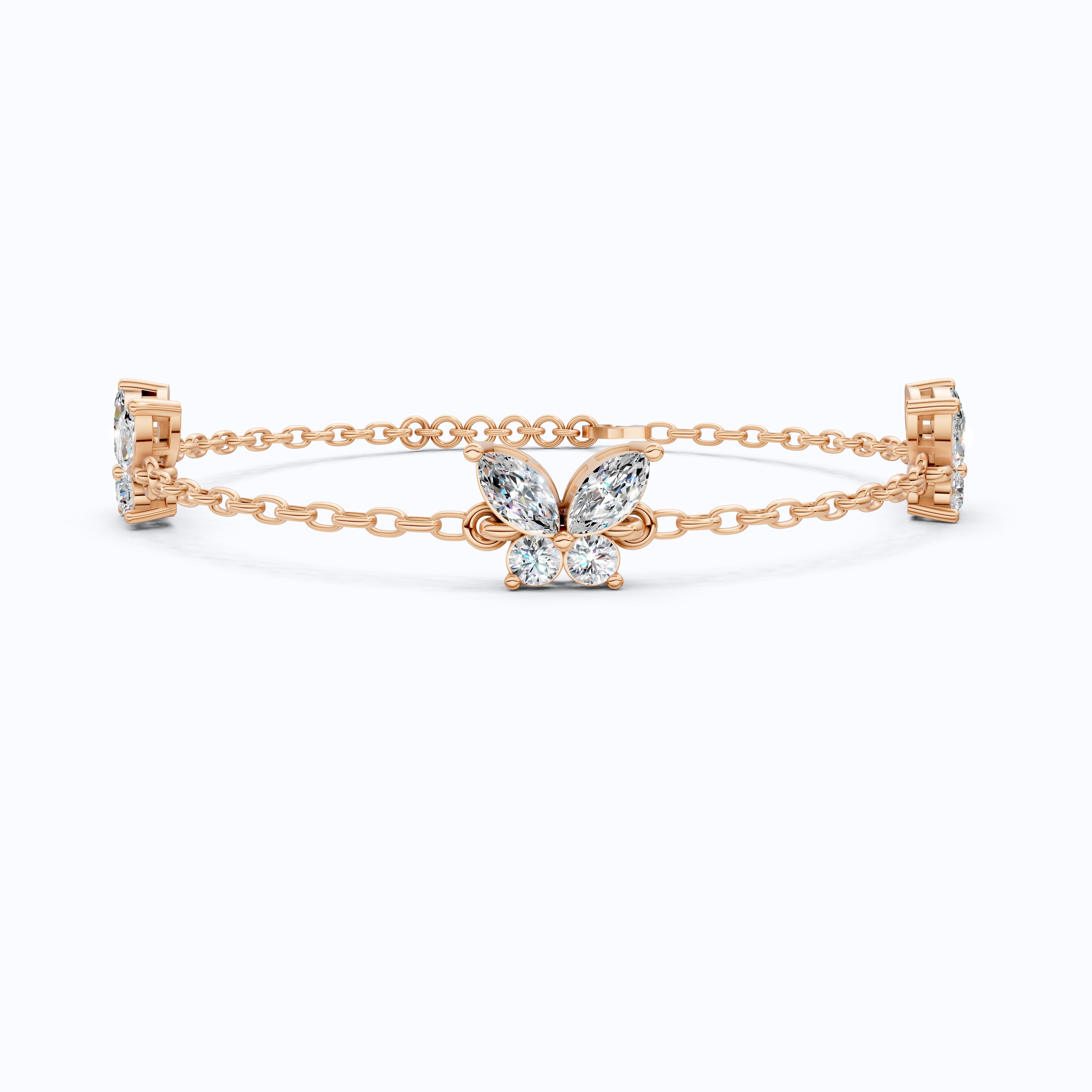 14K Yellow Gold Butterfly Chain Bracelet, Marquise/Round Cut Lab Grown Diamond Bracelet, Gift for Her, Wedding Jewelry, Handmade Bracelet