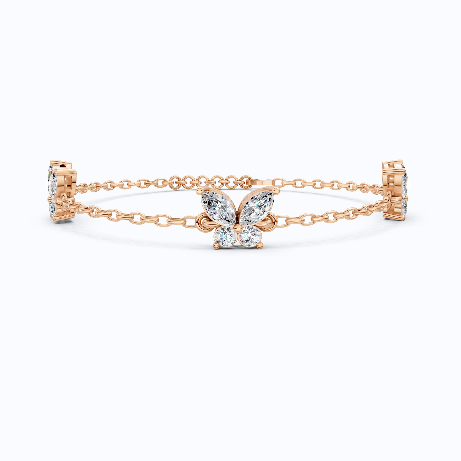 14K Yellow Gold Butterfly Chain Bracelet, Marquise/Round Cut Lab Grown Diamond Bracelet, Gift for Her, Wedding Jewelry, Handmade Bracelet