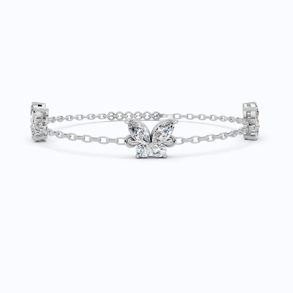 14K Yellow Gold Butterfly Chain Bracelet, Marquise/Round Cut Lab Grown Diamond Bracelet, Gift for Her, Wedding Jewelry, Handmade Bracelet
