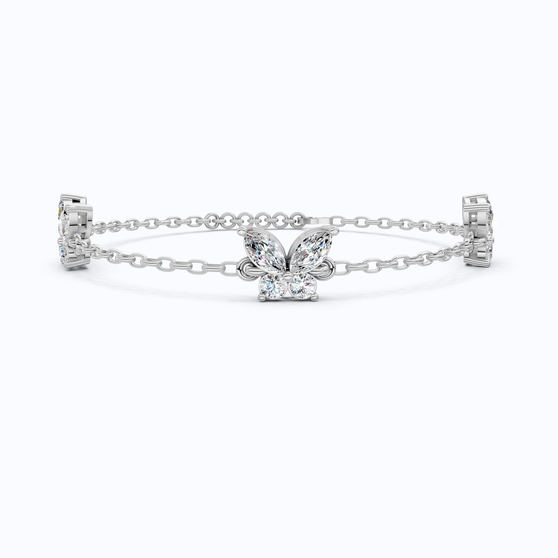 14K Yellow Gold Butterfly Chain Bracelet, Marquise/Round Cut Lab Grown Diamond Bracelet, Gift for Her, Wedding Jewelry, Handmade Bracelet