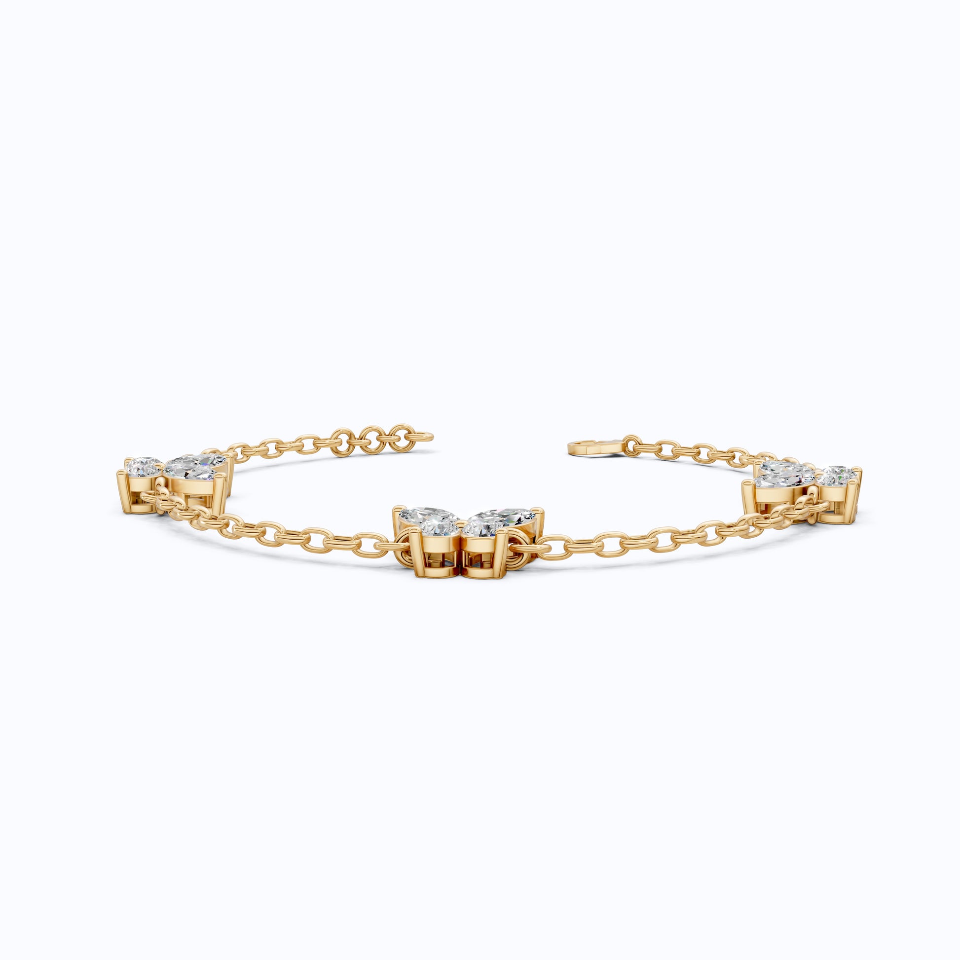14K Yellow Gold Butterfly Chain Bracelet, Marquise/Round Cut Lab Grown Diamond Bracelet, Gift for Her, Wedding Jewelry, Handmade Bracelet