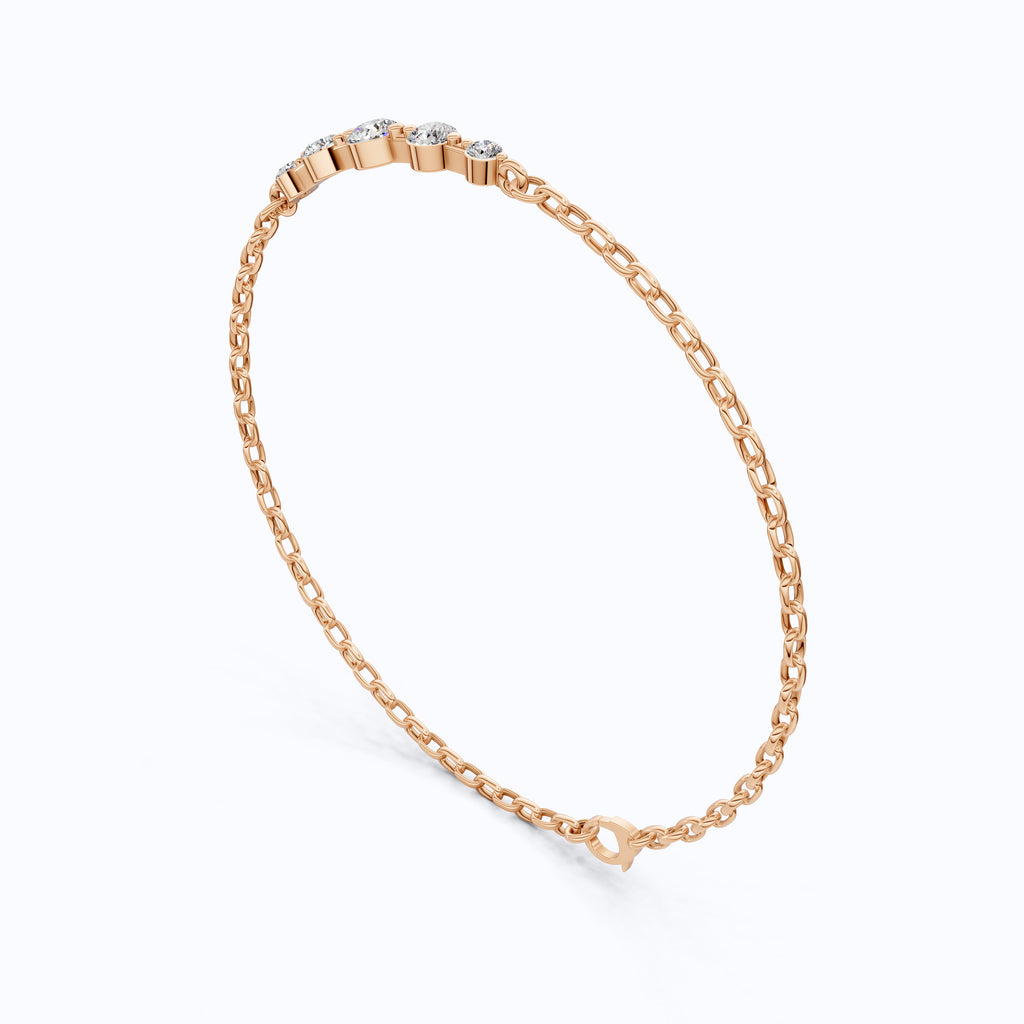 Classic Graduated Round Station Chain Bracelet in Lab Grown Diamond-14k Solid Gold, Handmade Jewelry, Everyday Luxury Gift For Women