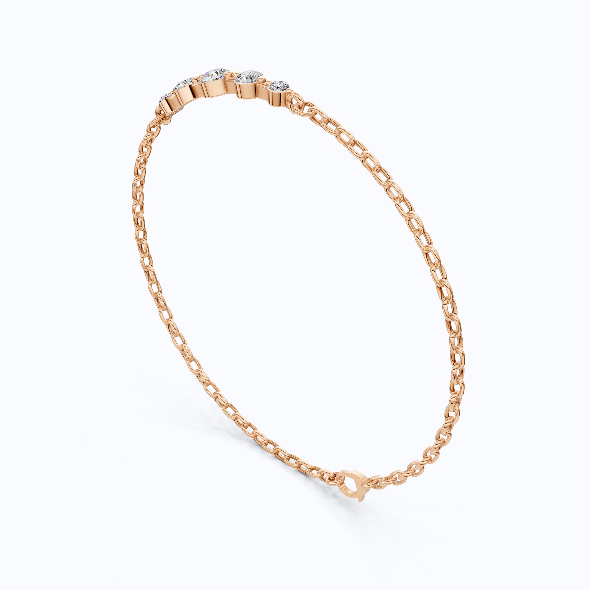 Classic Graduated Round Station Chain Bracelet in Lab Grown Diamond-14k Solid Gold, Handmade Jewelry, Everyday Luxury Gift For Women