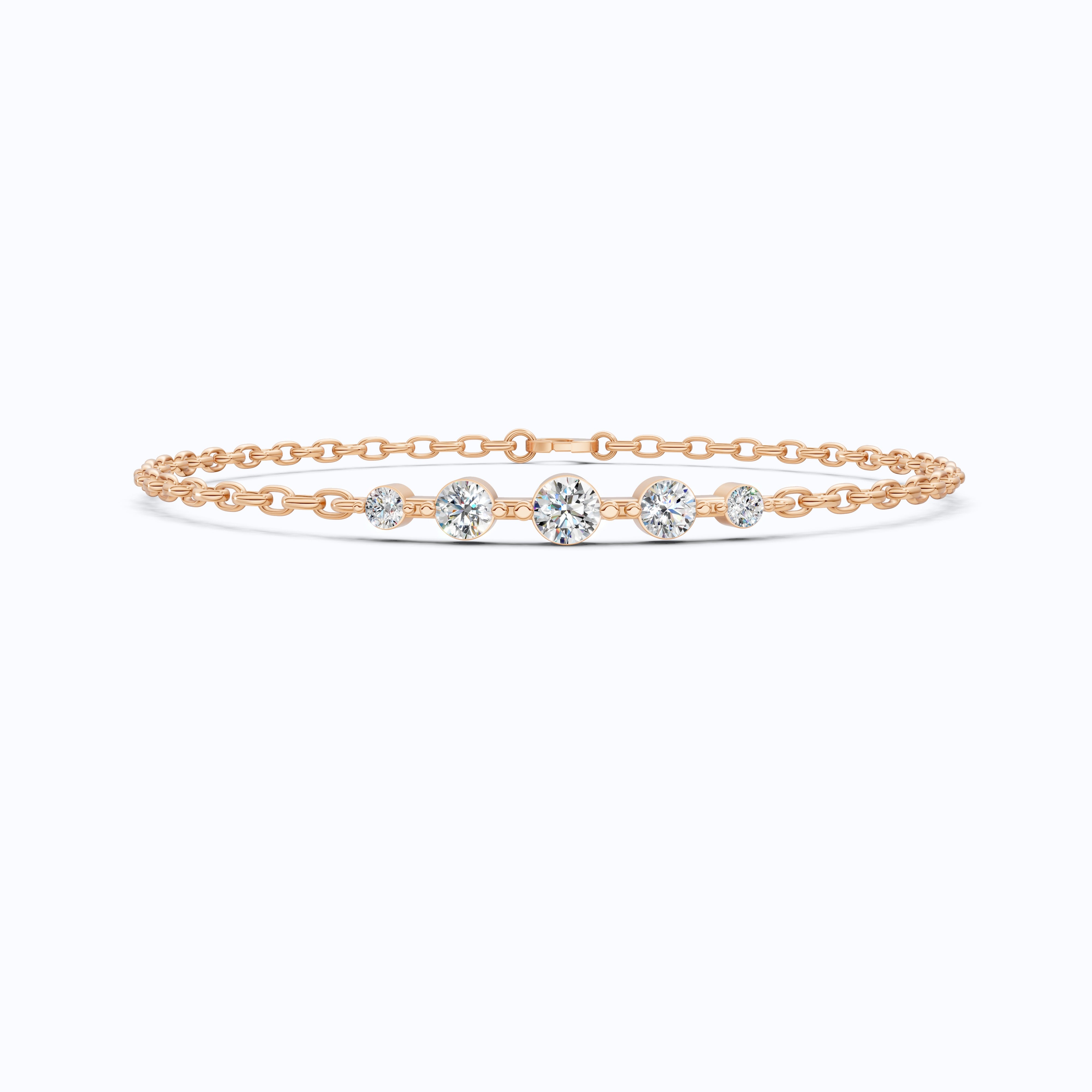 Classic Graduated Round Station Chain Bracelet in Lab Grown Diamond-14k Solid Gold, Handmade Jewelry, Everyday Luxury Gift For Women