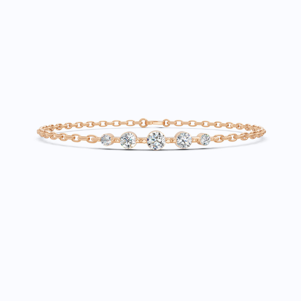 Classic Graduated Round Station Chain Bracelet in Lab Grown Diamond-14k Solid Gold, Handmade Jewelry, Everyday Luxury Gift For Women