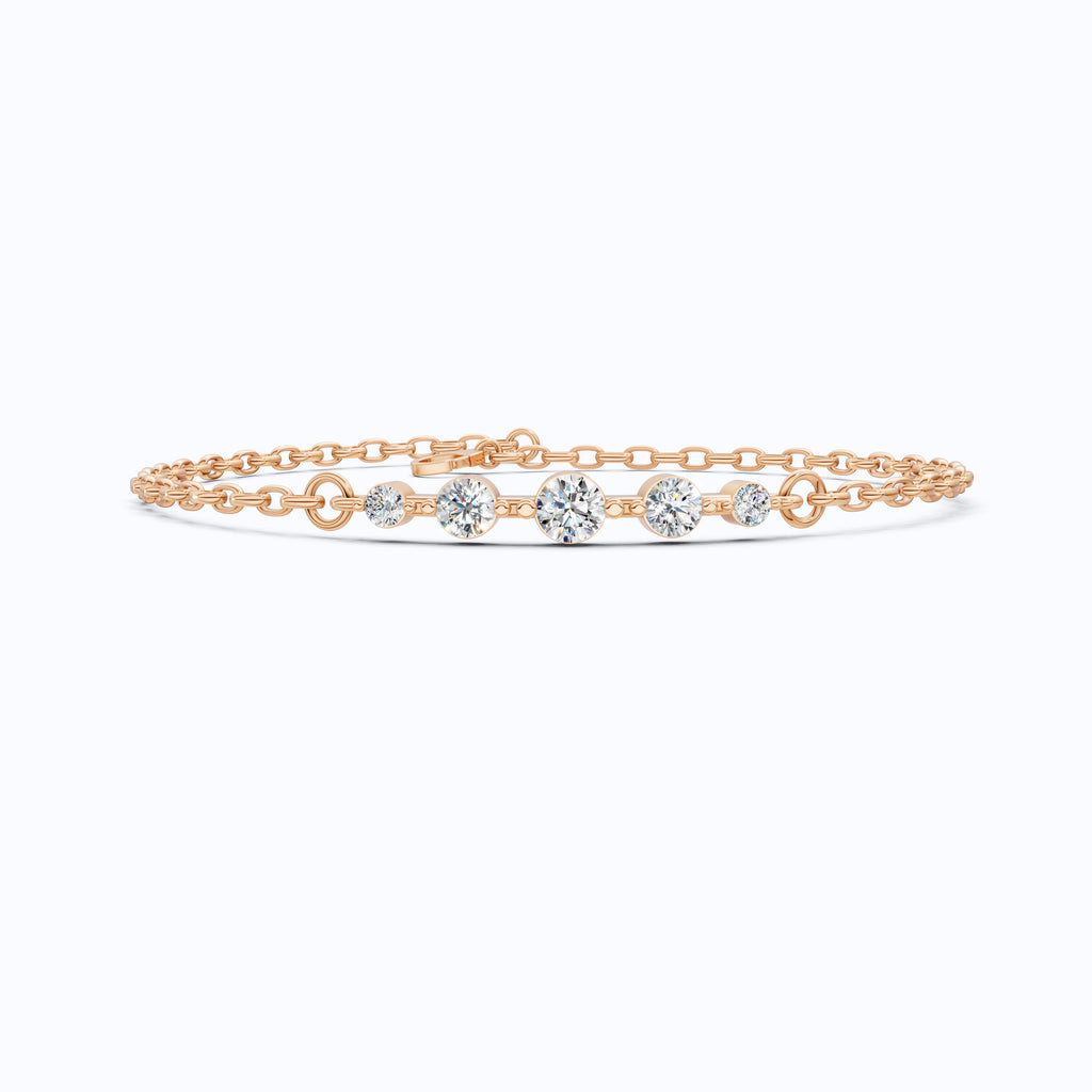 Classic Graduated Round Station Chain Bracelet in Lab Grown Diamond-14k Solid Gold, Handmade Jewelry, Everyday Luxury Gift For Women