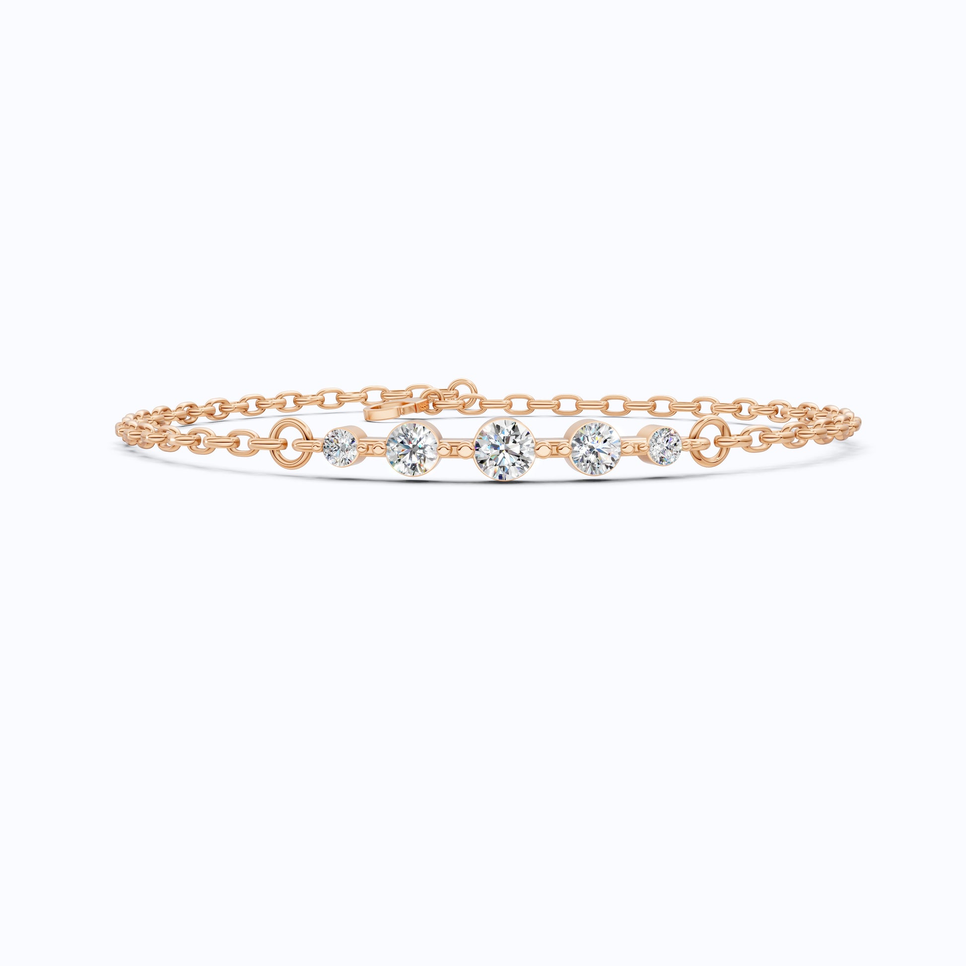 Classic Graduated Round Station Chain Bracelet in Lab Grown Diamond-14k Solid Gold, Handmade Jewelry, Everyday Luxury Gift For Women