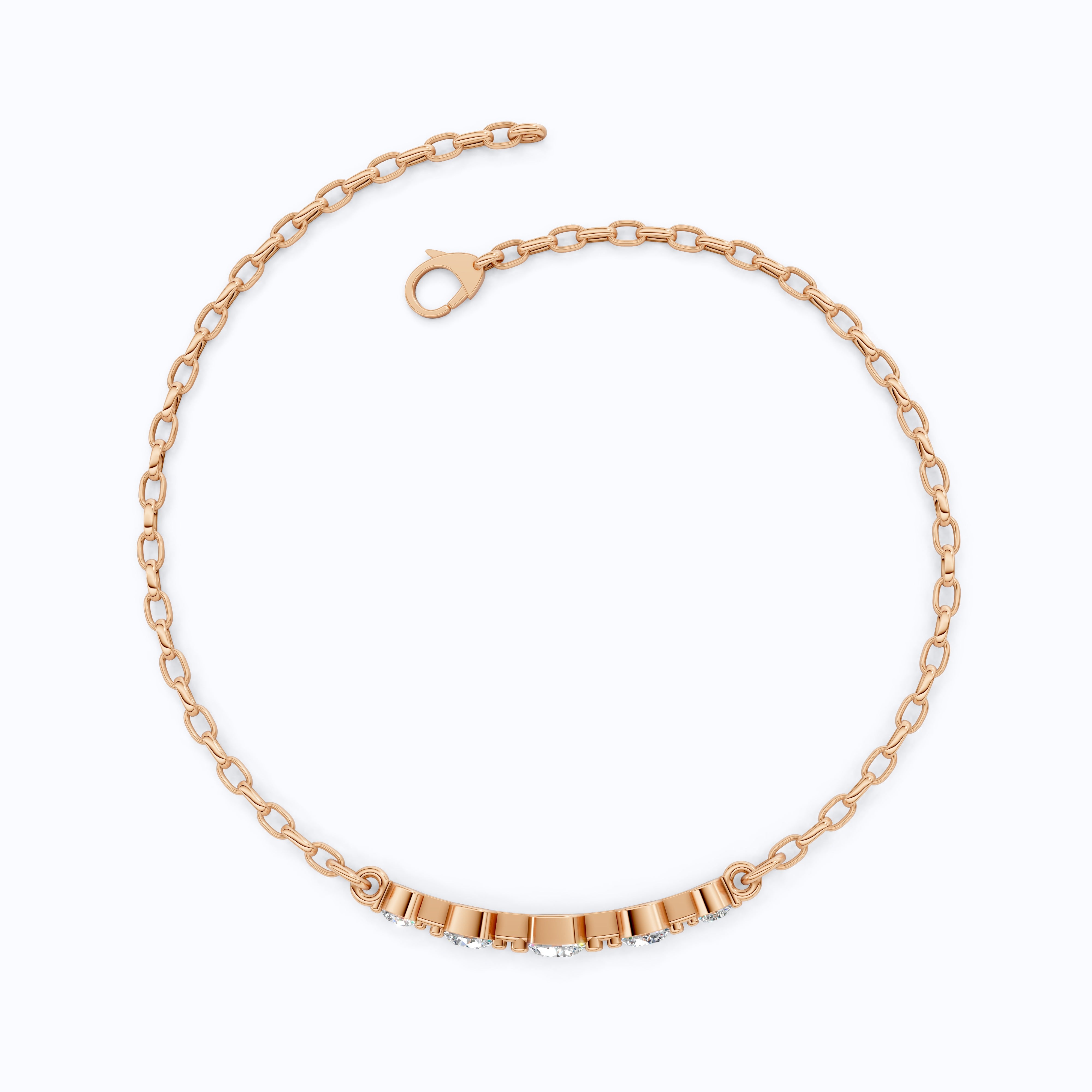 Classic Graduated Round Station Chain Bracelet in Lab Grown Diamond-14k Solid Gold, Handmade Jewelry, Everyday Luxury Gift For Women